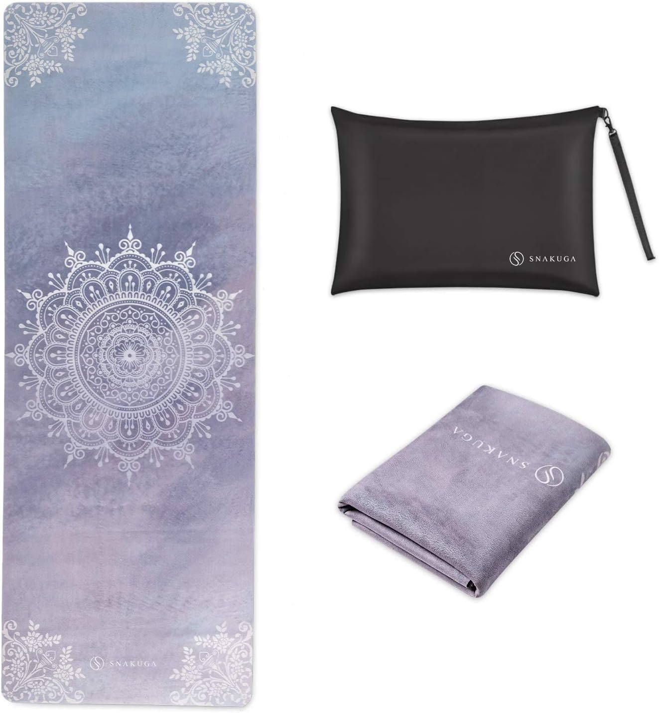 Anti-Slip Travel Yoga Mat - High Density Suede, Carry Bag - SNAKUGA