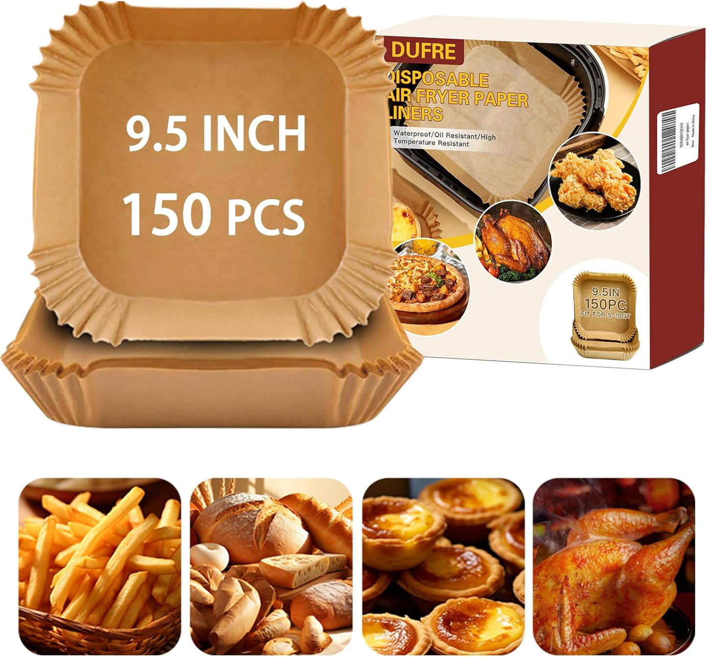 150 Air Fryer Liners - Oil-Proof & Non-Stick - 9.5 INCH