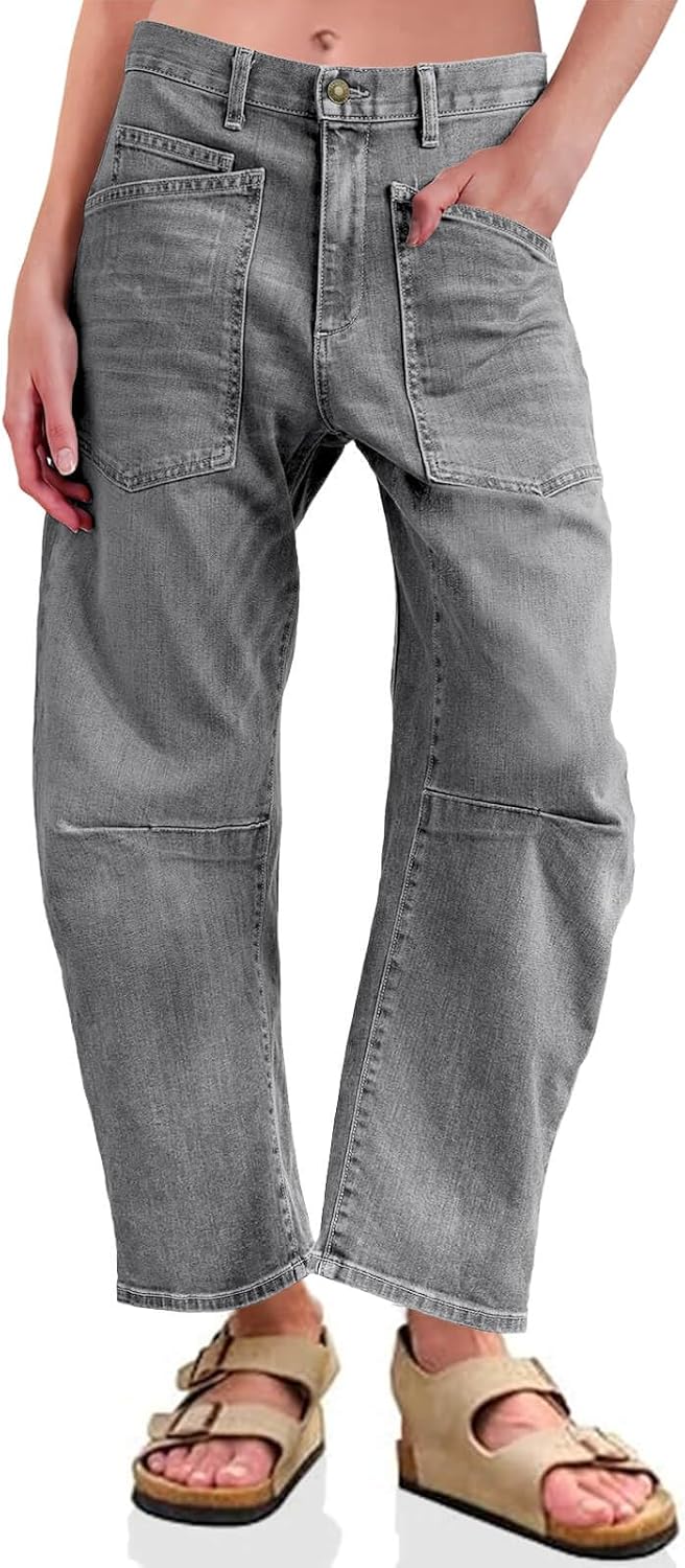 Baggy Barrel Horseshoe Jeans for Women - Vintage High Waisted Style