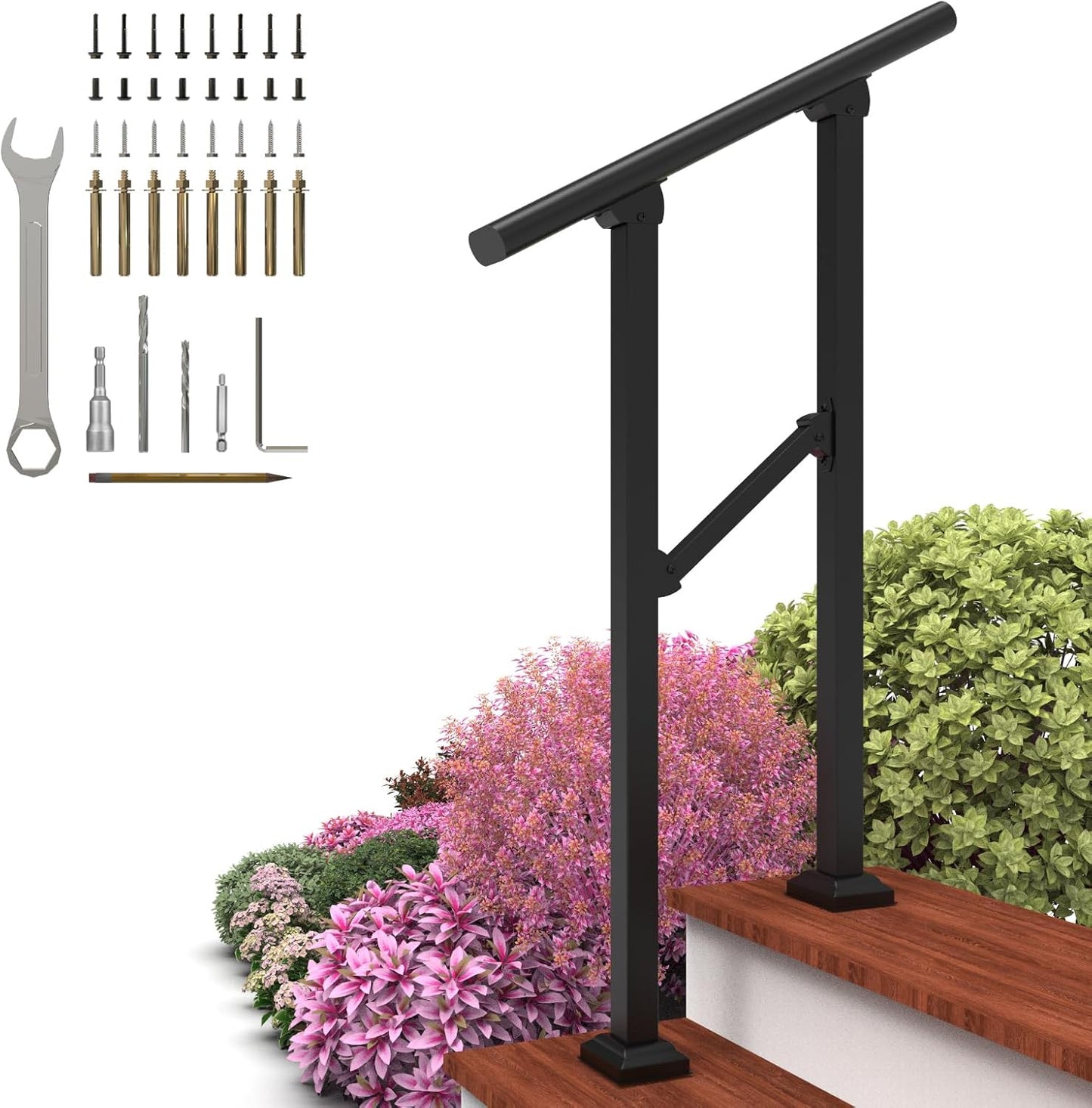Sturdy Hand Rails for Outdoor Steps - Adjustable Wrought Iron Railing