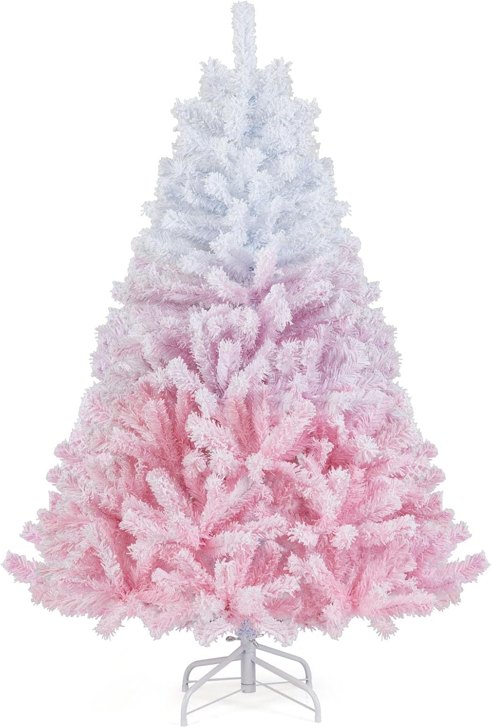 Goplus 5 FT Snow Flocked Christmas Tree with Pink Gradient Design