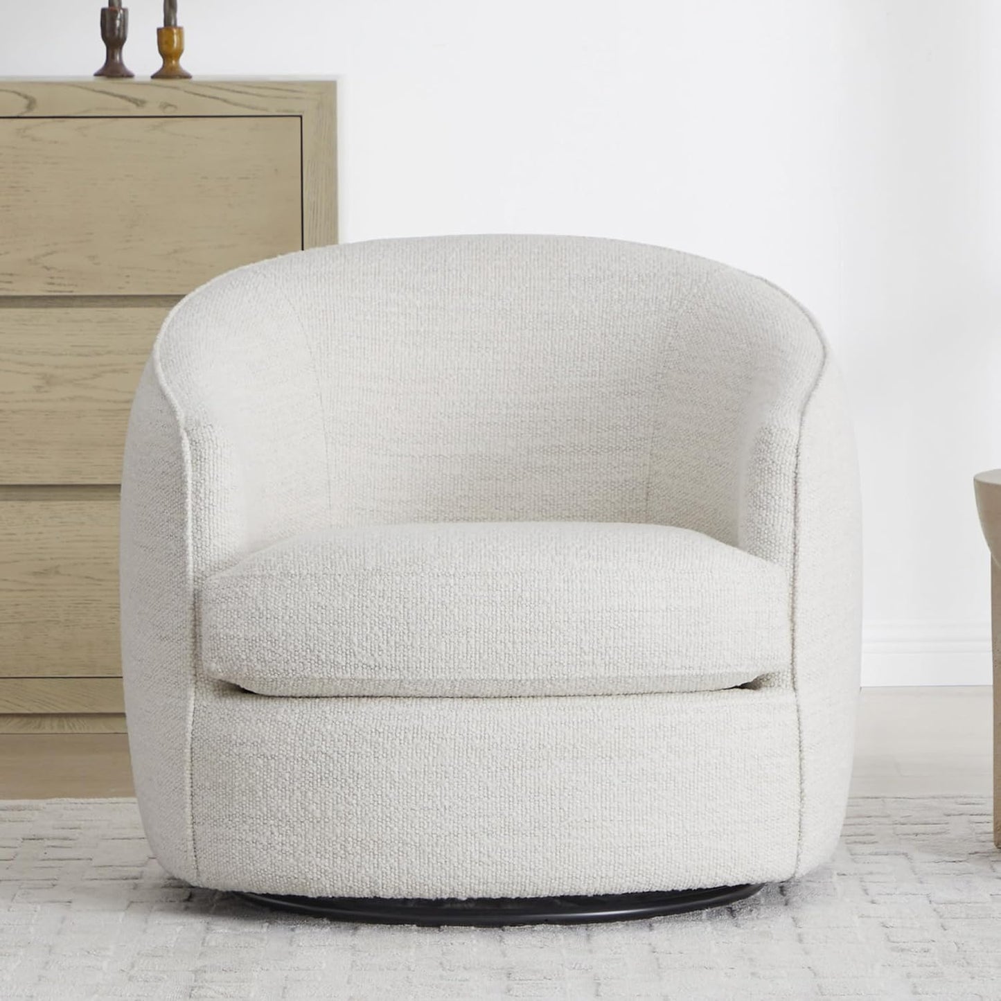 Modern Comfy CHITA Swivel Chair, FSC Upholstered Cream
