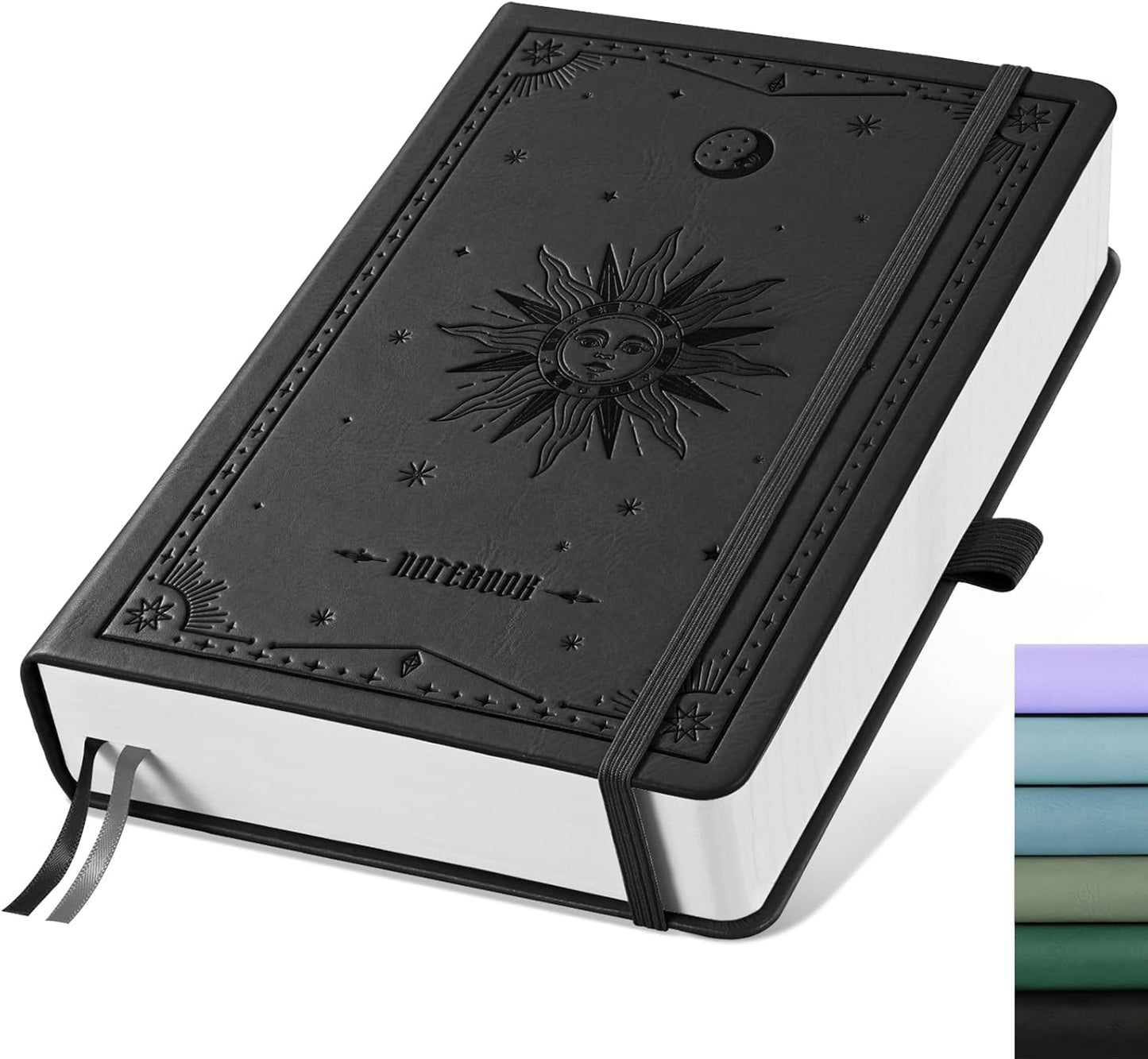 Premium 320 Page Leather Journal - College Ruled for Writing - Sun Design - Black