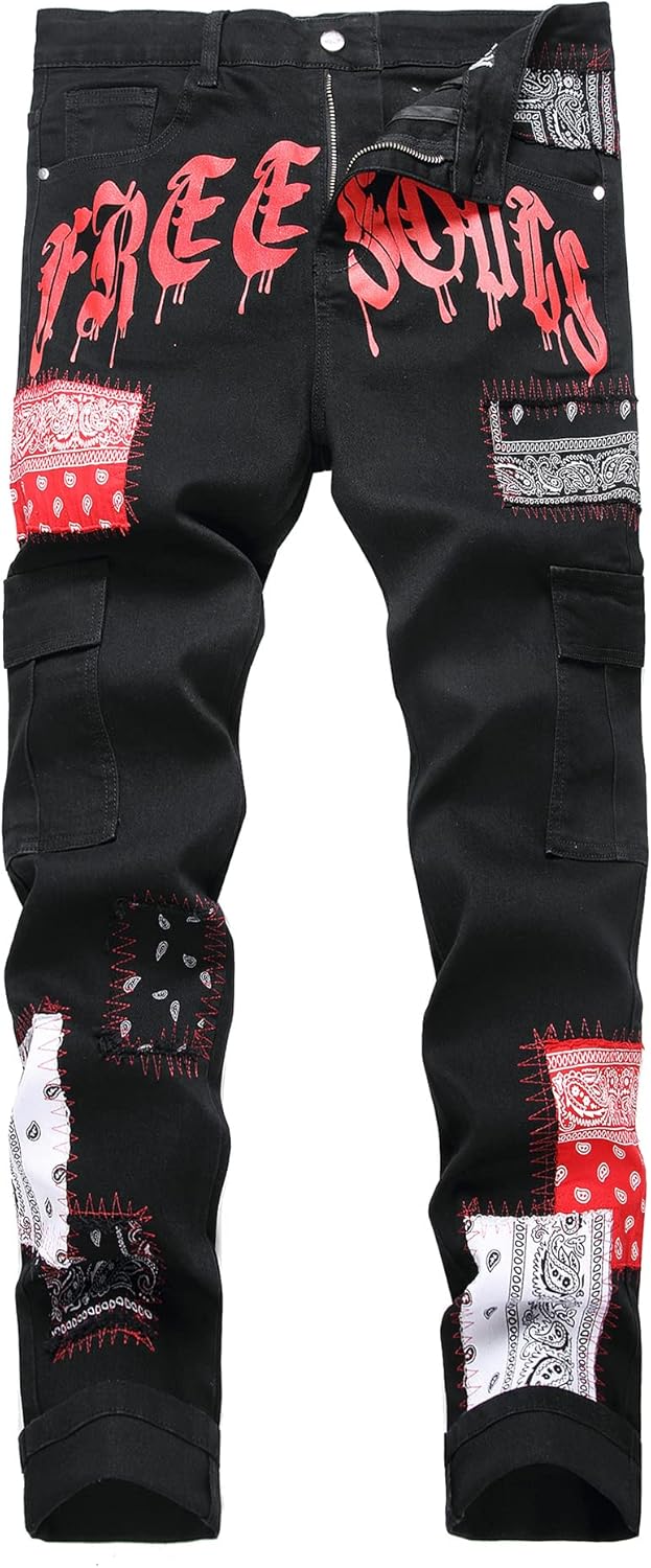 Baylvn Men's Designer Slim Fit Patchwork Jeans for Comfort