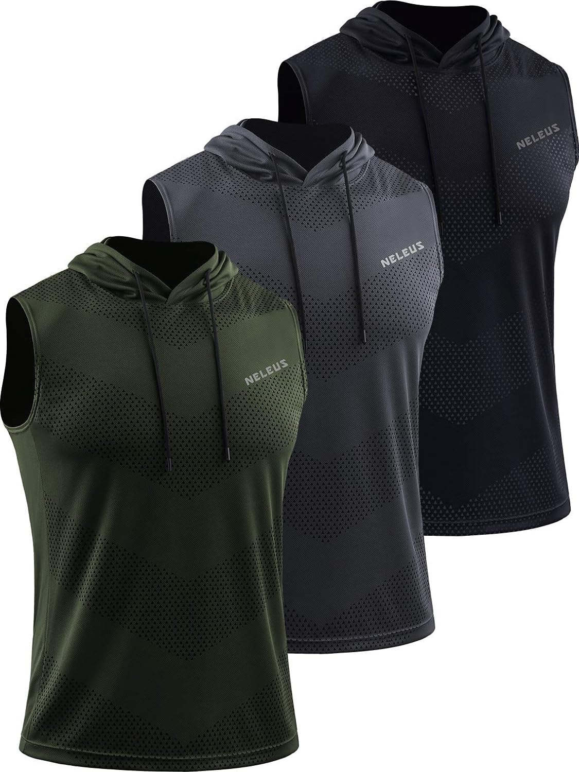Neleus Men's Hooded Workout Tank Tops - 3 Pack