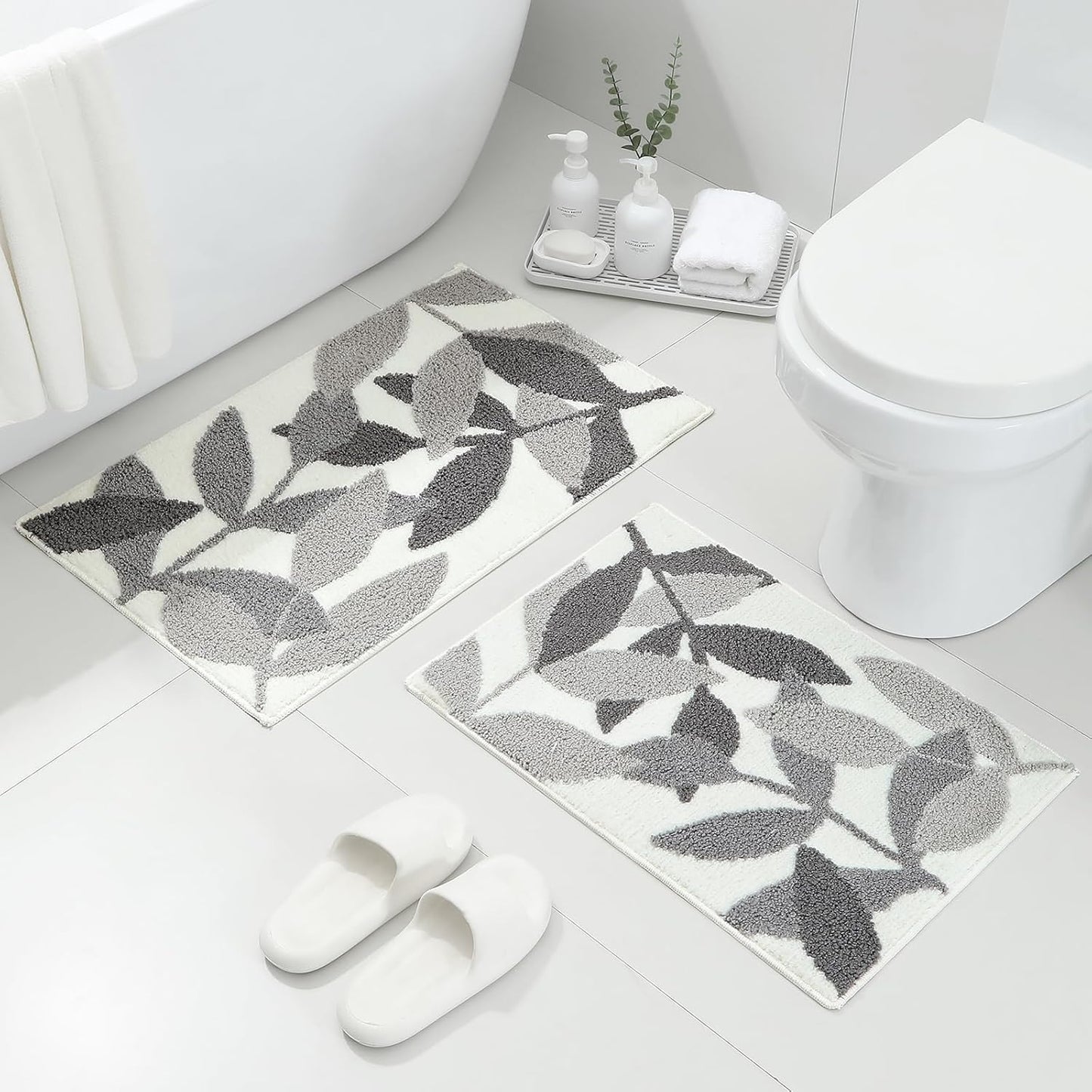 Gibelle Grey Bathroom Rug Set - Non-Slip Plush Microfiber Mat