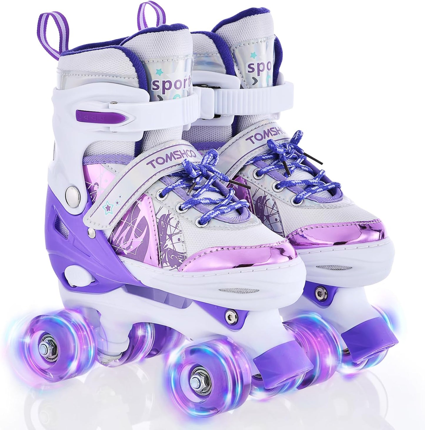 TOMSHOO Adjustable Roller Skates for Kids with Light Up Wheels
