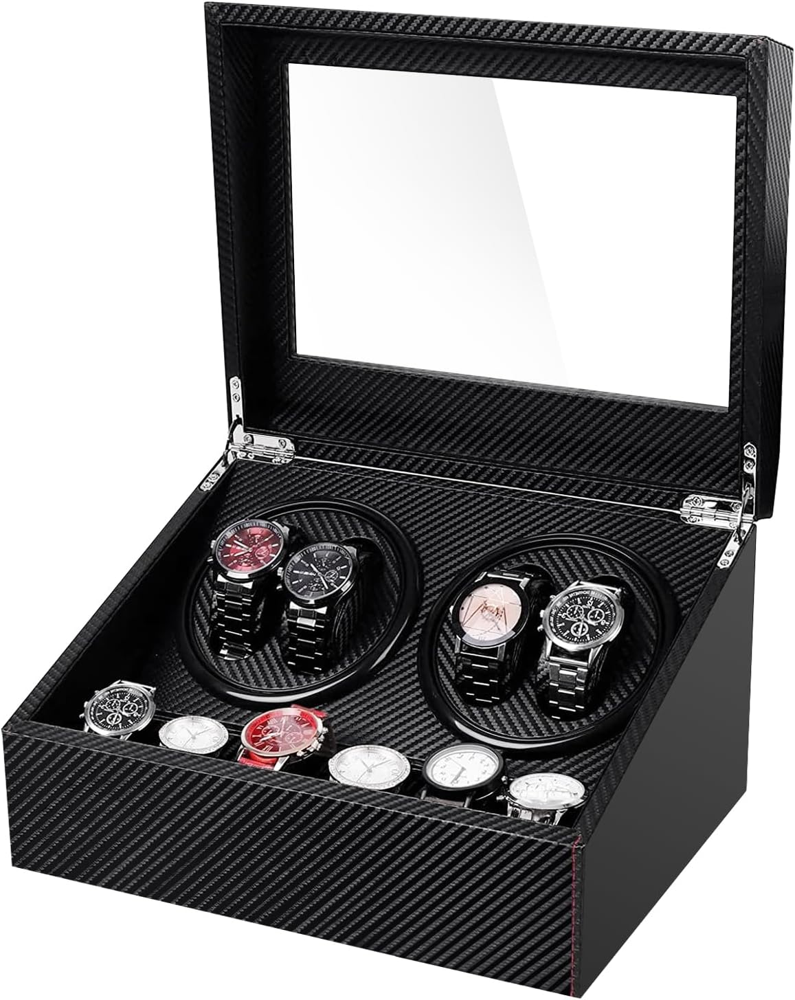 6-Watch Storage Automatic Winder, Carbon Fiber Style | LALAHOO
