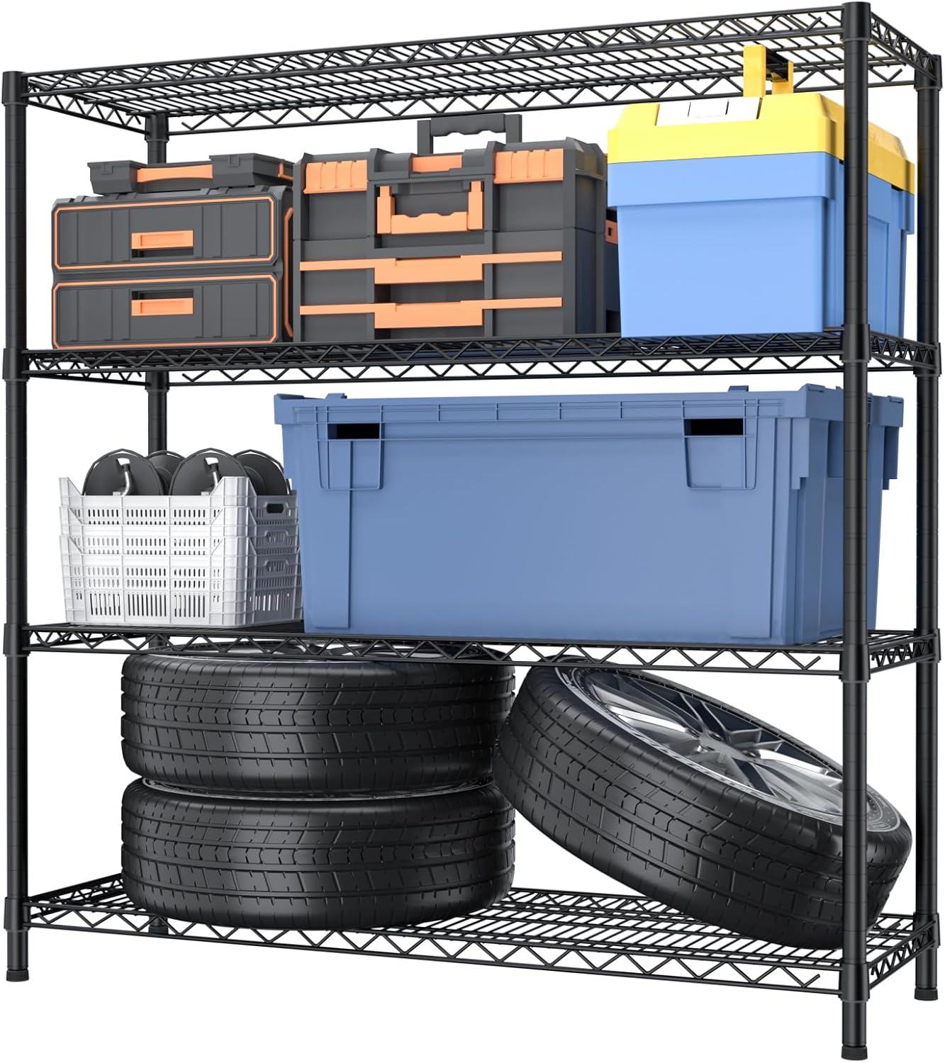 4 Tier Adjustable Storage Shelves with Heavy Duty Metal Design