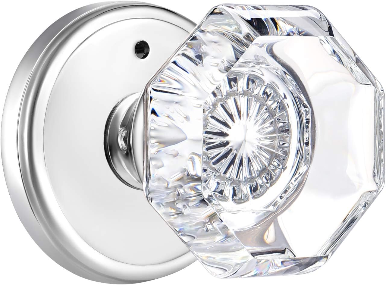 Privacy Crystal Glass Door Knobs with Lock for Bedroom and Bathroom