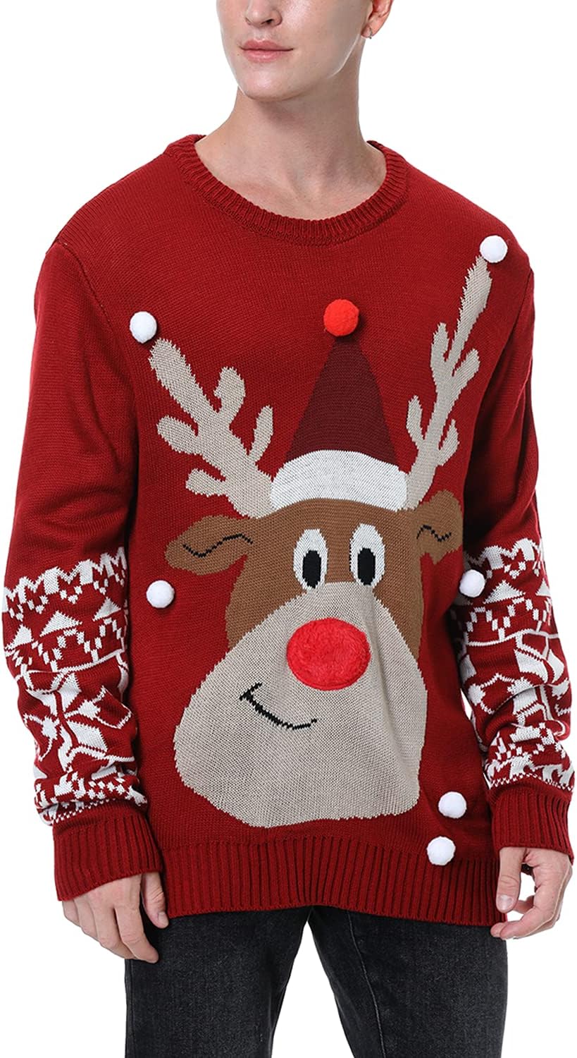 Festive Reindeer Knit Pullover: CHOIEO