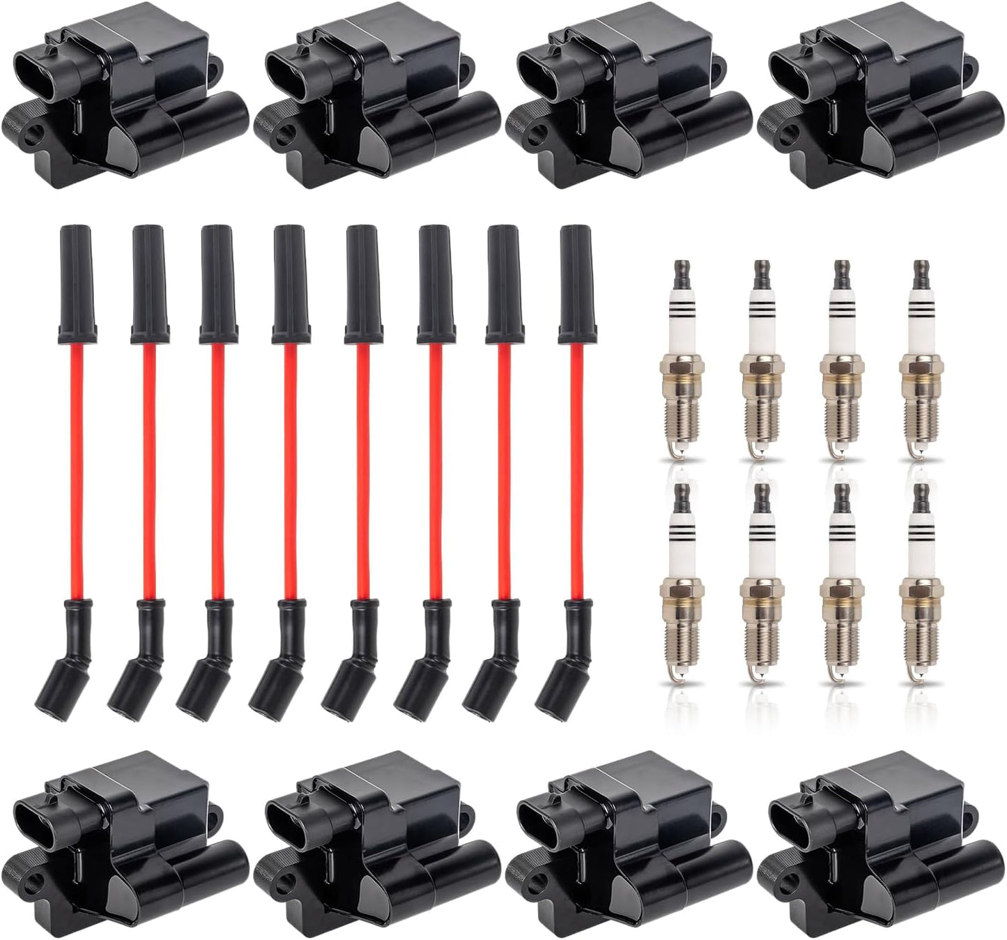 ENA Set of 8 Square Ignition Coil and Spark Plug Wire Set