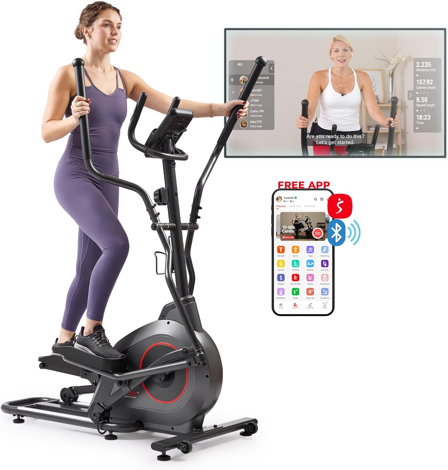Sunny Health & Fitness Smart Upright Elliptical for Home Workouts