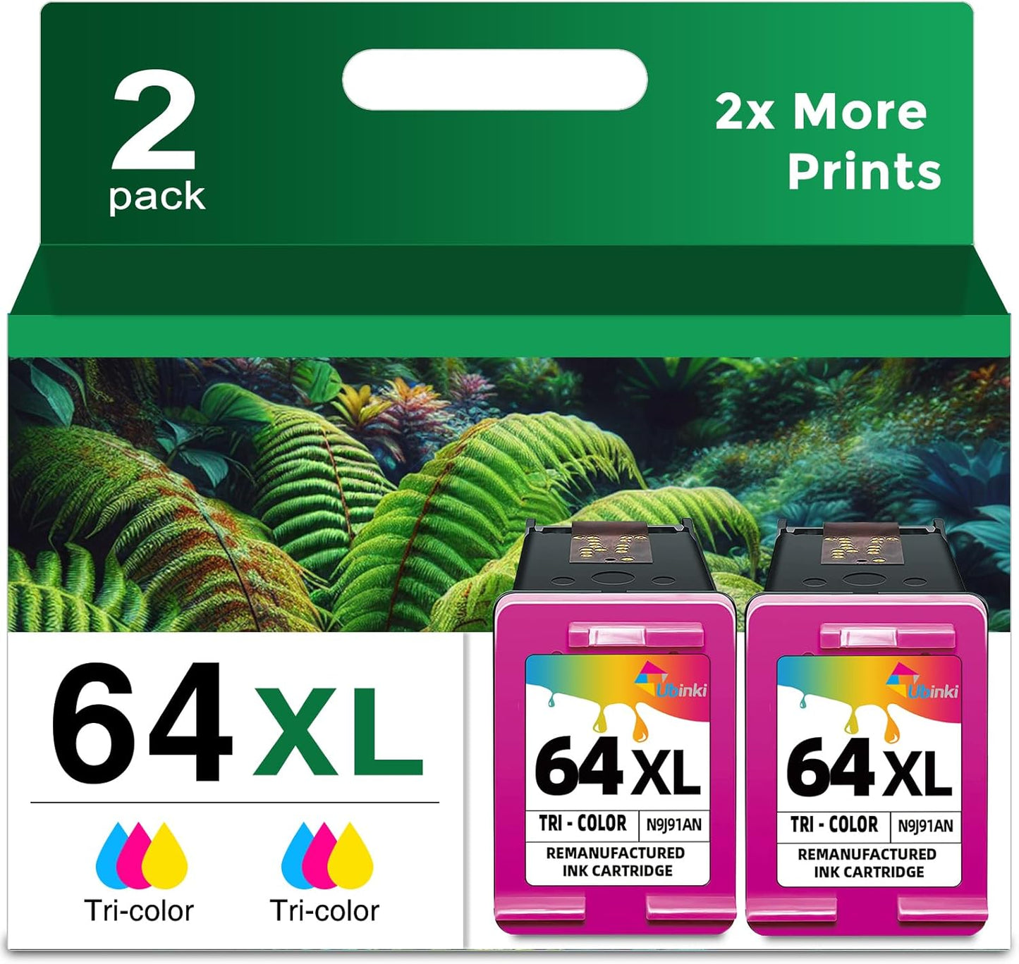64XL Color Ink Cartridge Replacement for HP Printers - 2-Pack