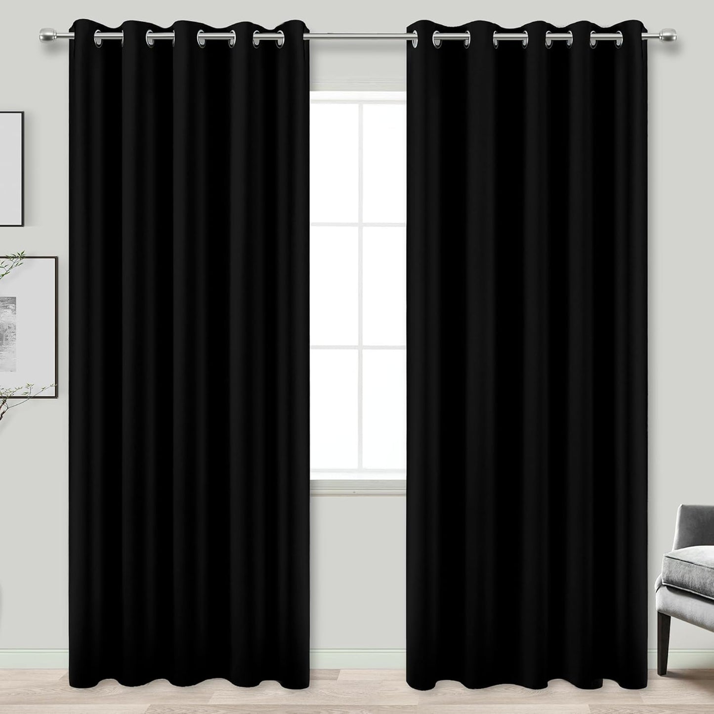 KOUFALL 100% Blackout Curtains for Living Room - Set of 2 Panels