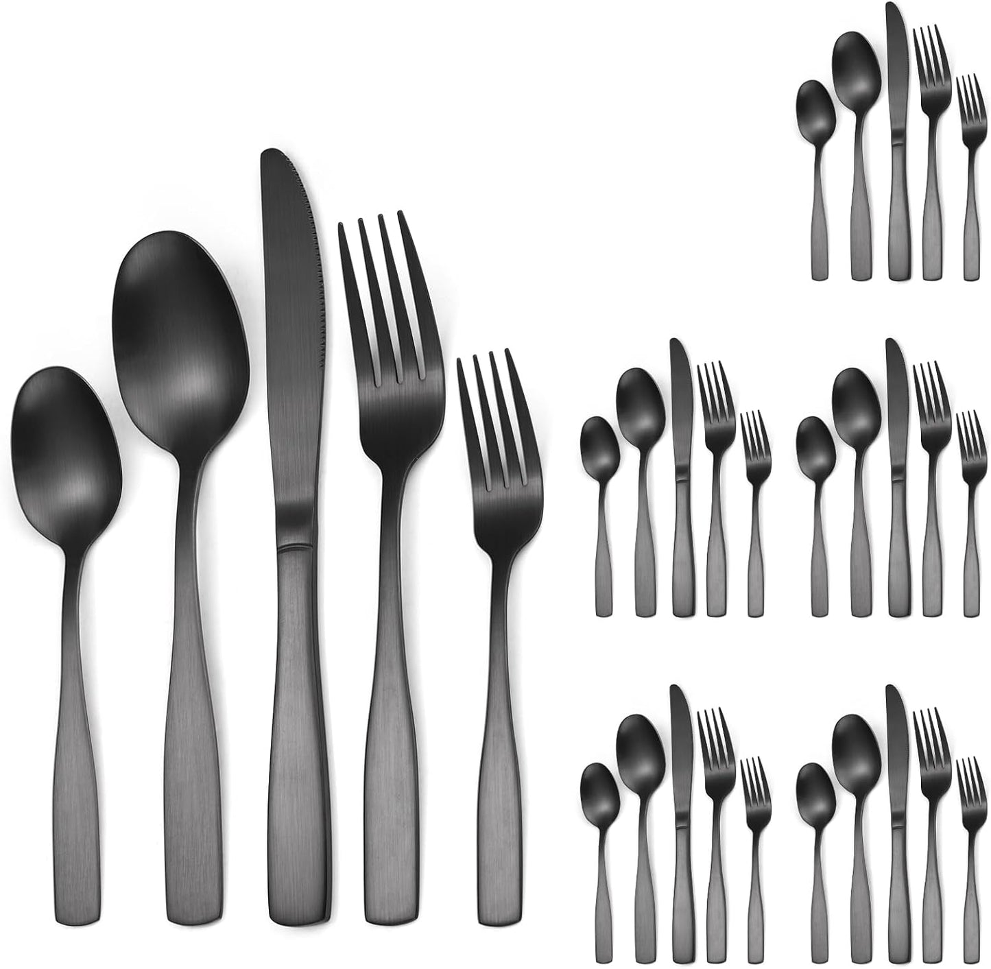Black Matte Flatware Set with Square Handles for Modern Dining