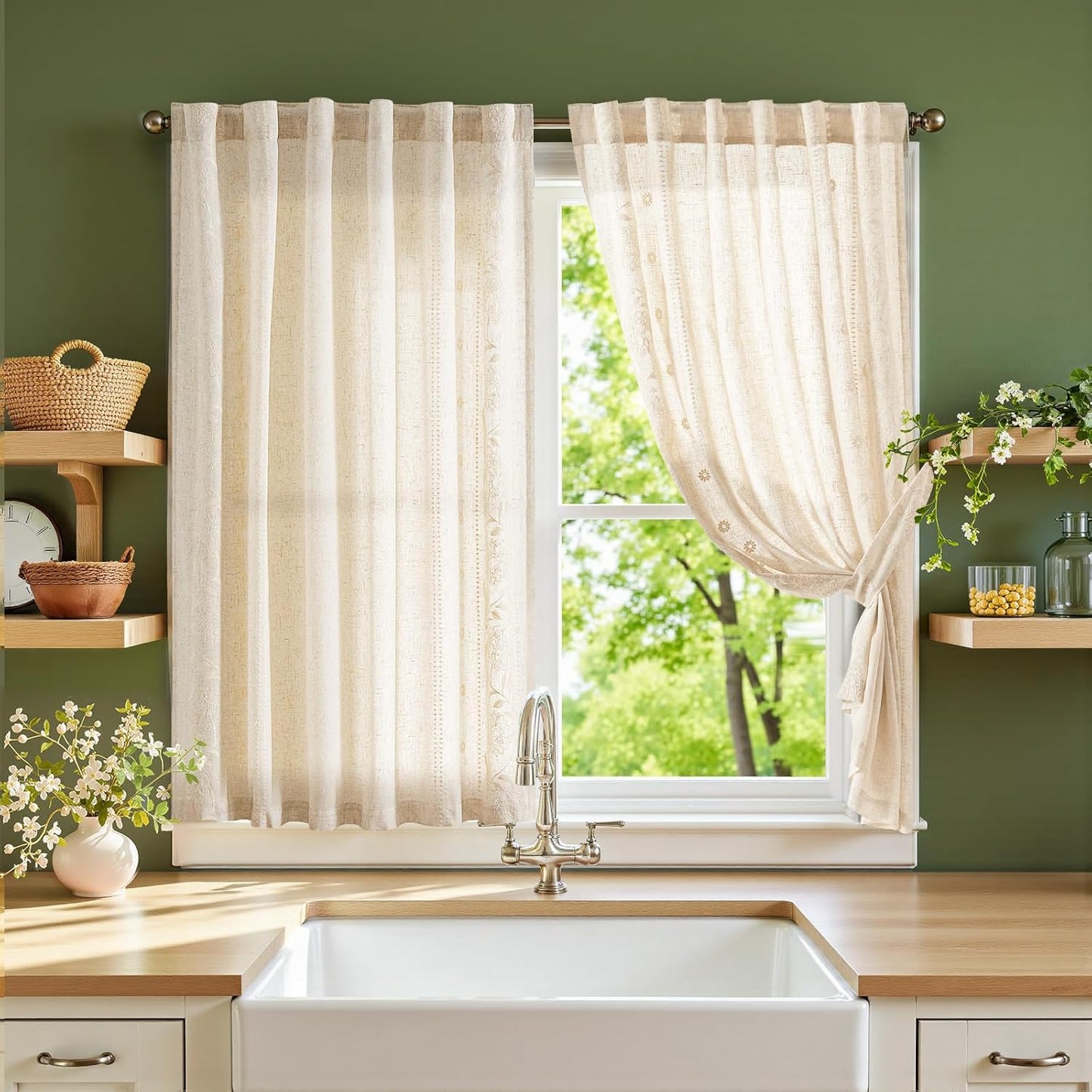 Winslow Linen Curtains for Small Windows with Floral Design