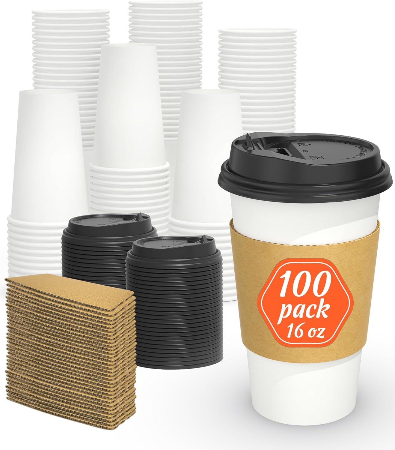 Leak-free Insulated Coffee Cups - 100 Pack