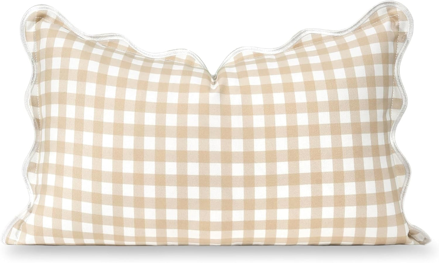 Hofdeco Premium Coastal Hampton Scalloped Pillow Cover for Outdoors
