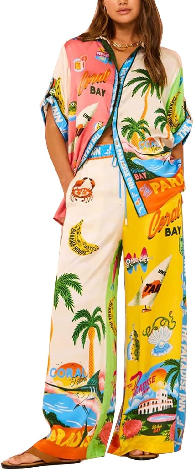 Kissonic Womens Summer Print 2 Piece Pajama Set for Comfort