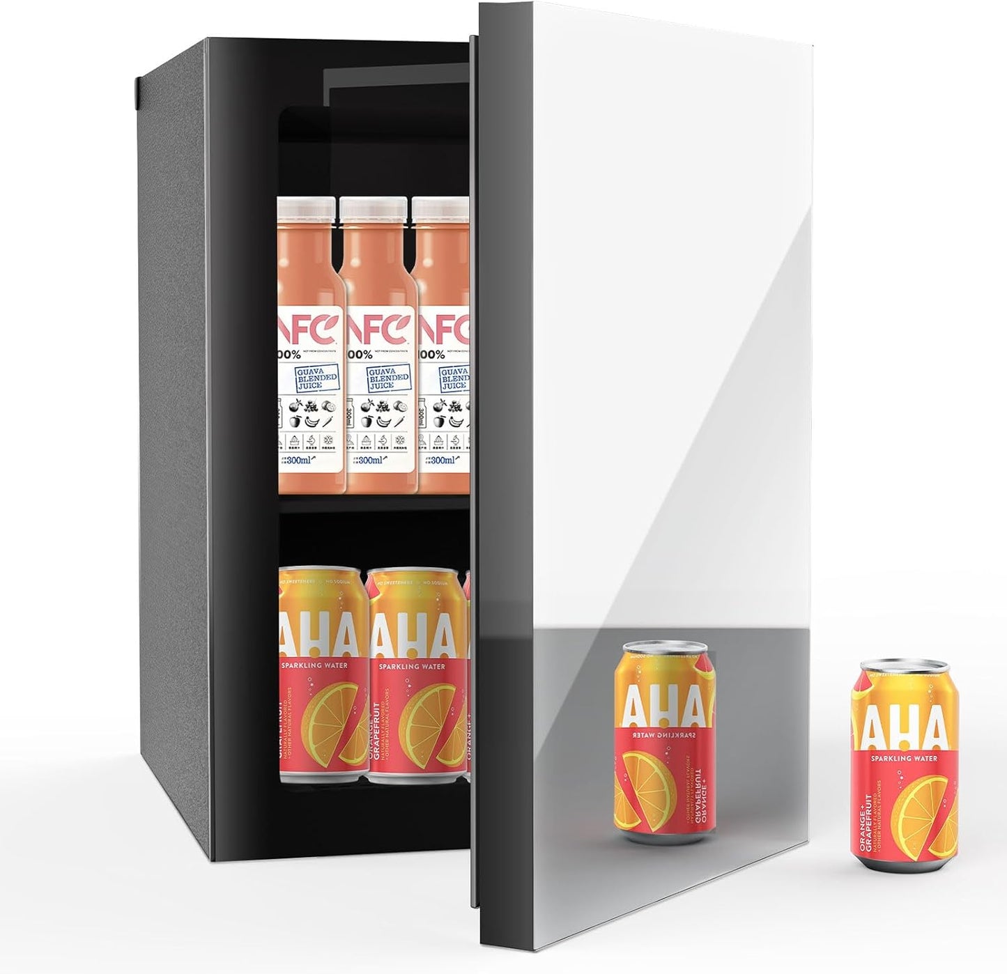 Mini Fridge with Mirror Door for Drinks and Skincare Storage