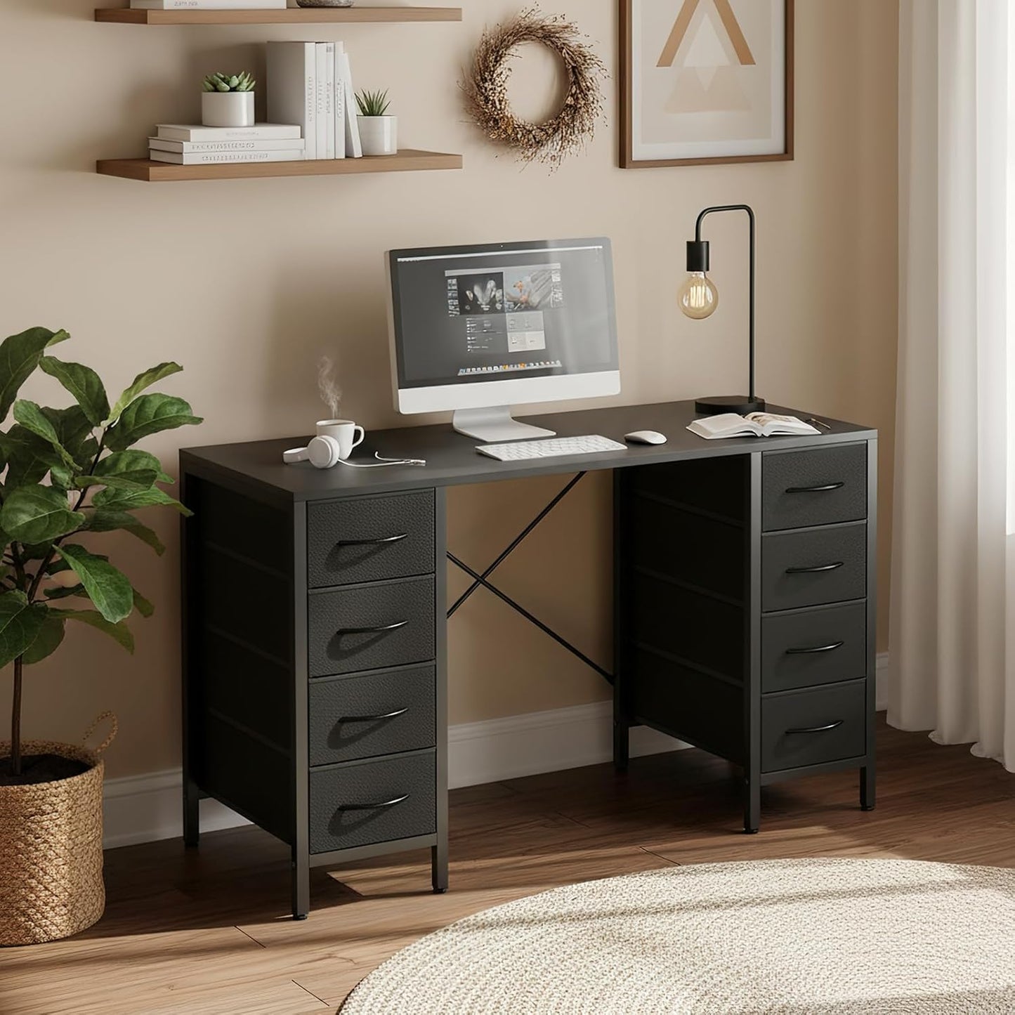 Sweetcrispy 47 Inch Computer Gaming Desk with 8 Storage Drawers
