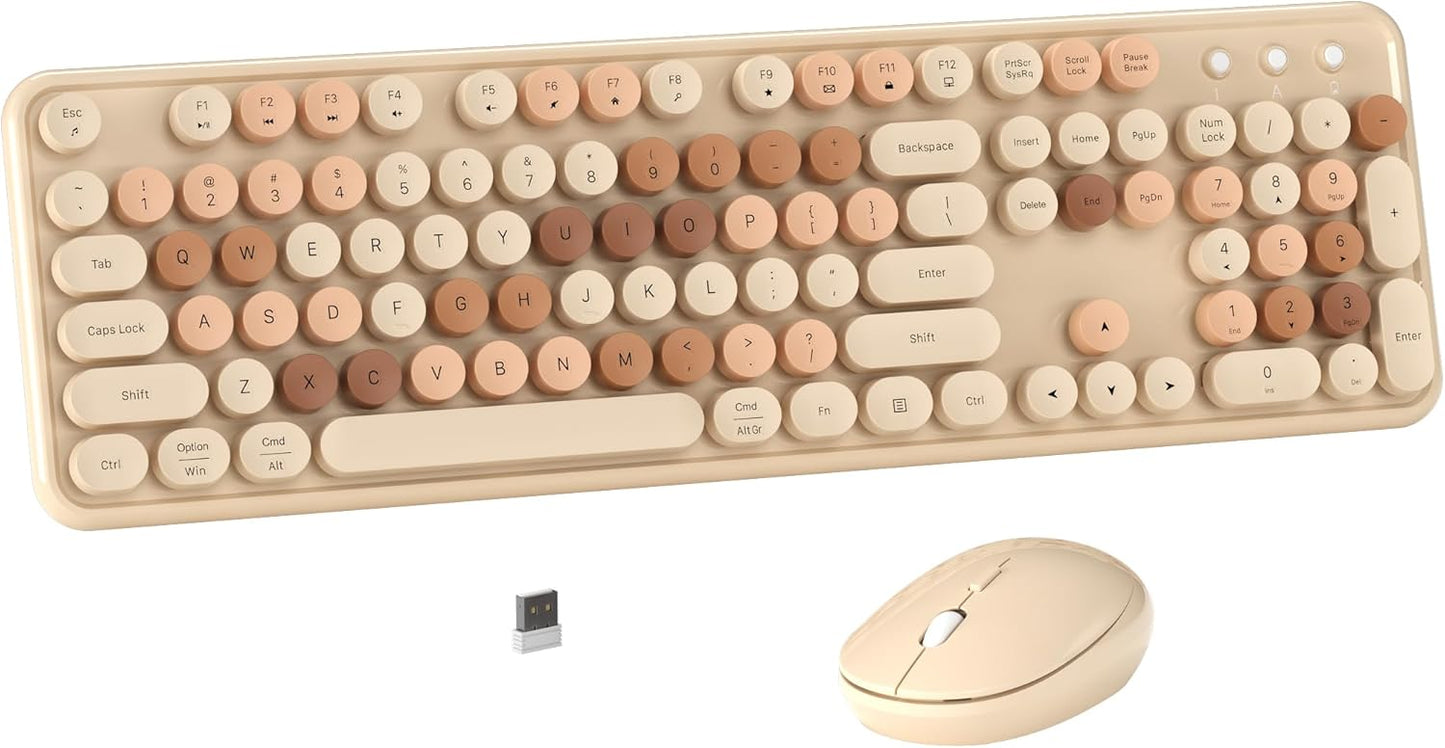 Colorful Wireless Computer Keyboard and Mouse Combo with Retro Design