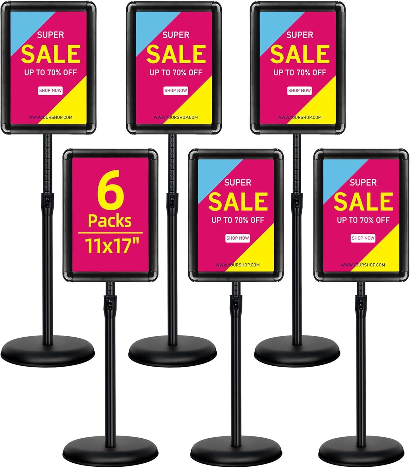 Adjustable 6-Packs Sign Holder Stand for 11x17 Inch Displays