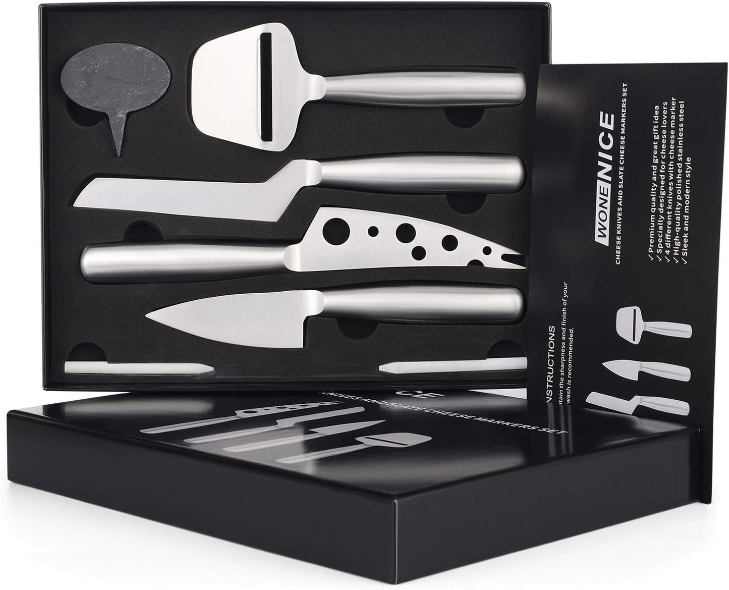 Premium Cheese Knife Set with Slate Markers