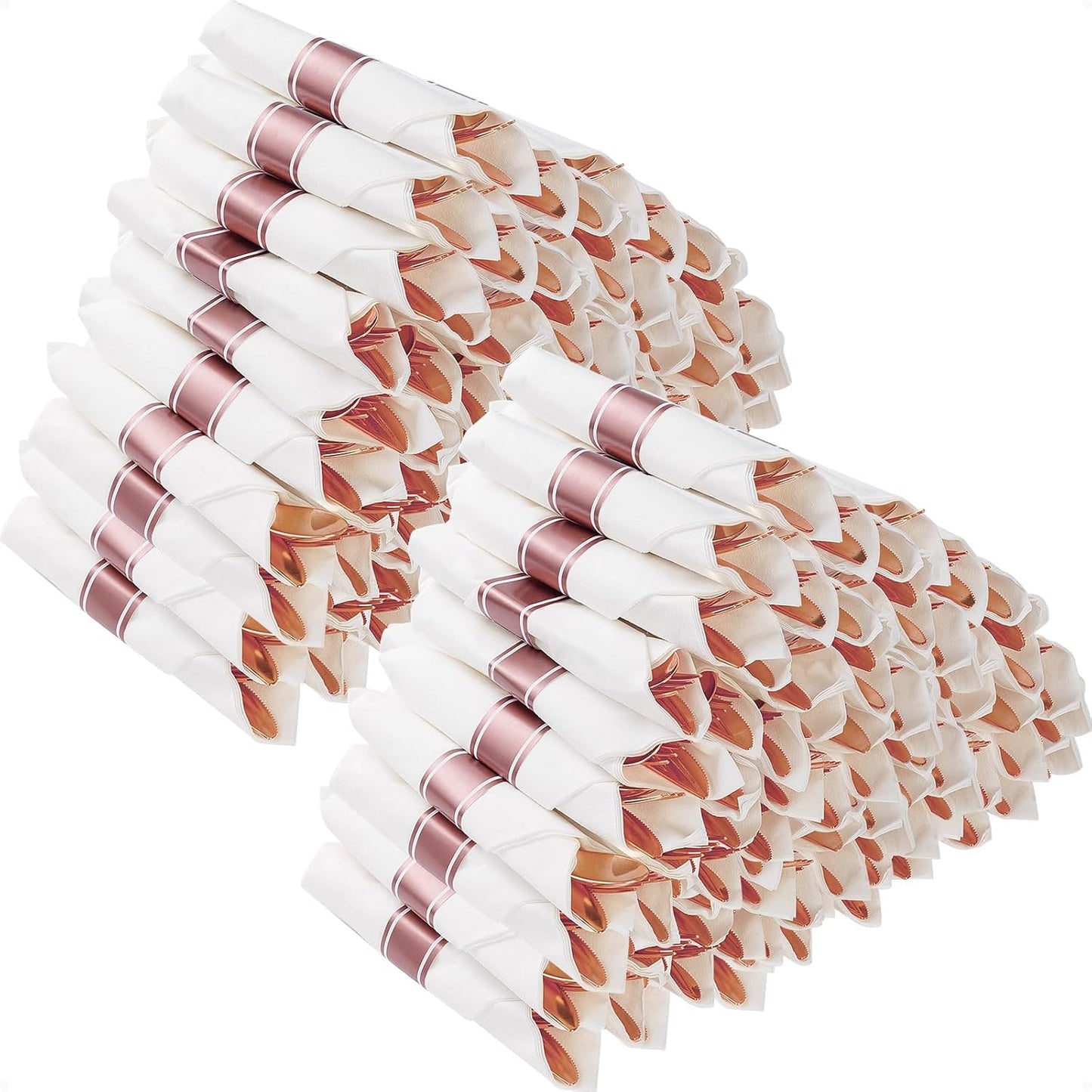 Pre Rolled Rose Gold Plastic Silverware Set for Elegant Events