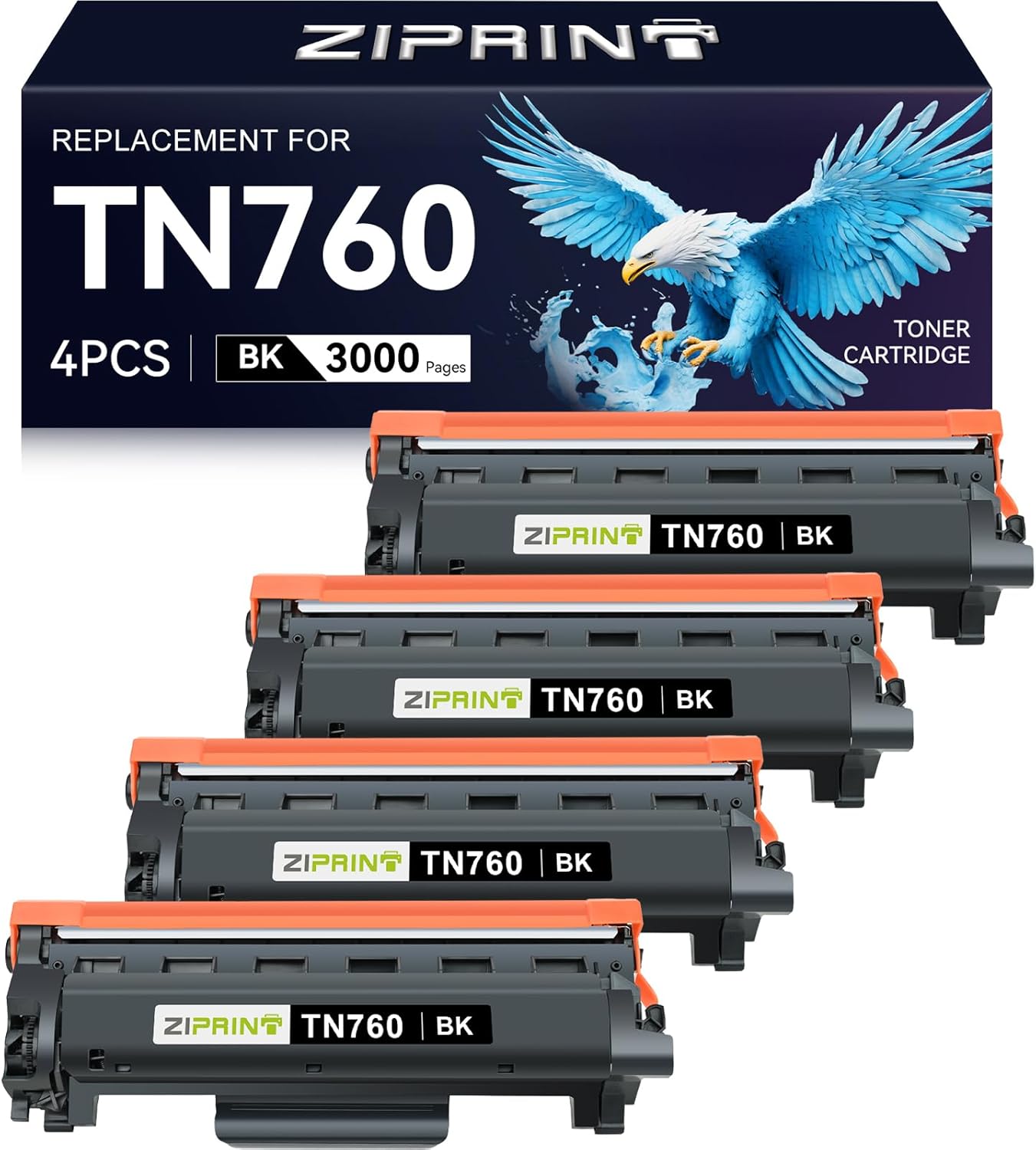 ZIPRINT TN760 Toner Cartridges for Brother Printers - 4 Pack