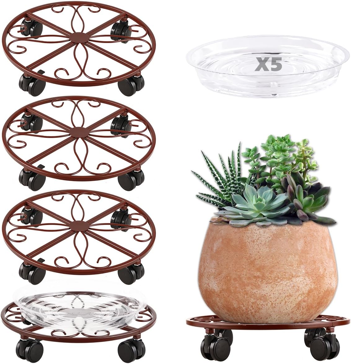 Heavy Duty 12 Inch Plant Caddy with Wheels for Easy Mobility