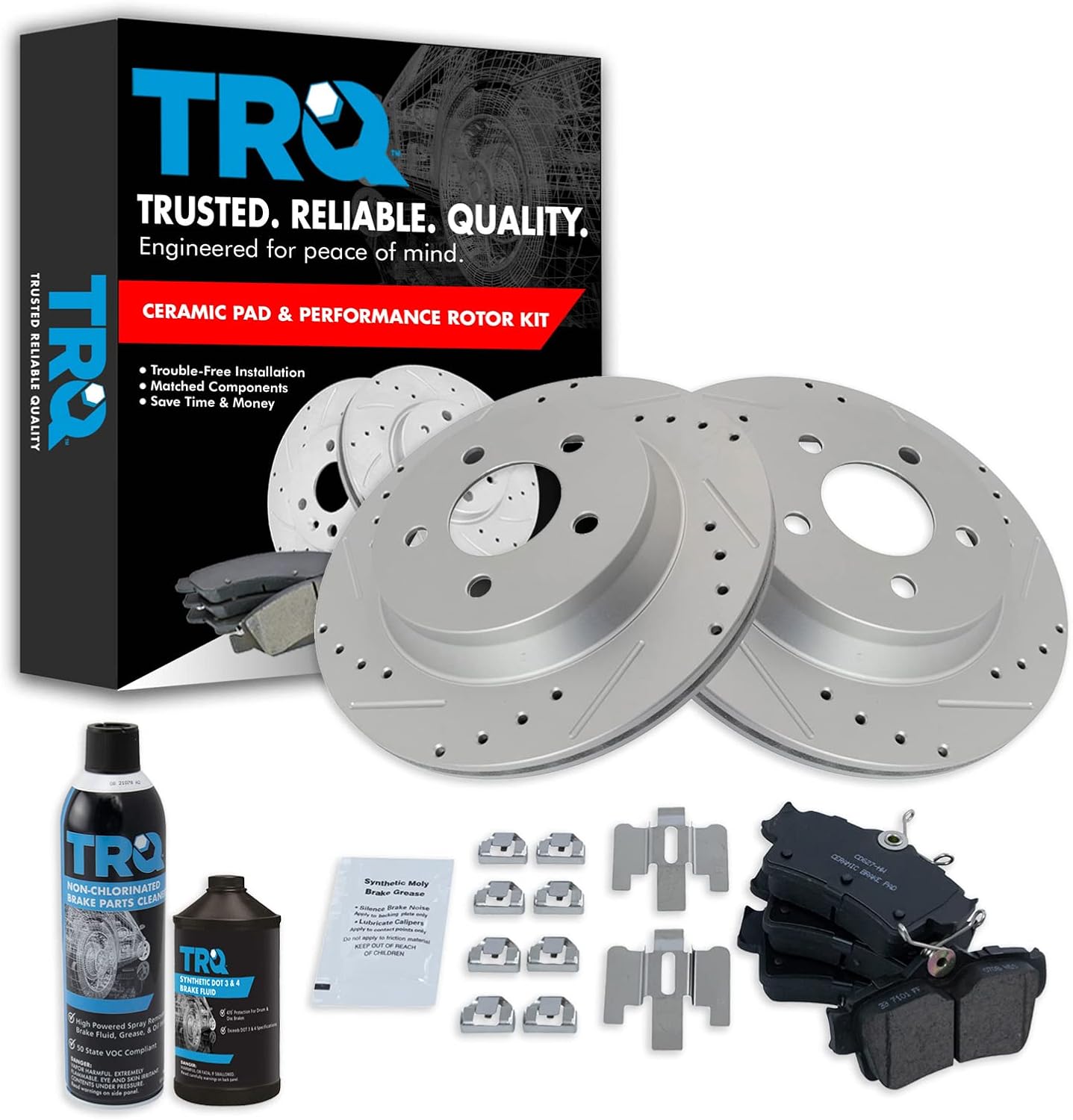 TRQ Rear Performance Brake Pad & Rotor Kit for Ford Mustang