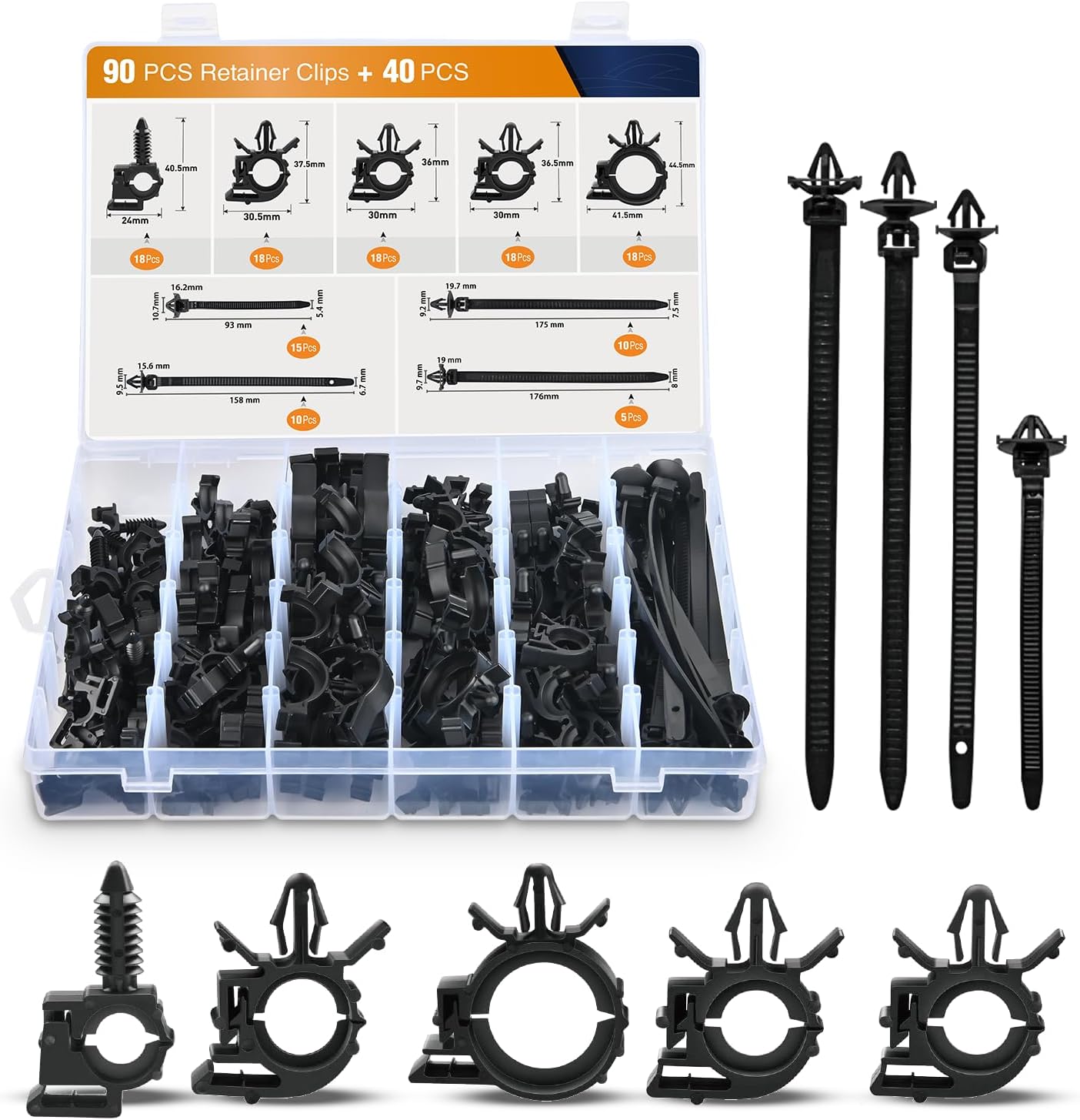 130Pcs Car Wire Loom Clips Assortment - Universal Harness Routing Parts