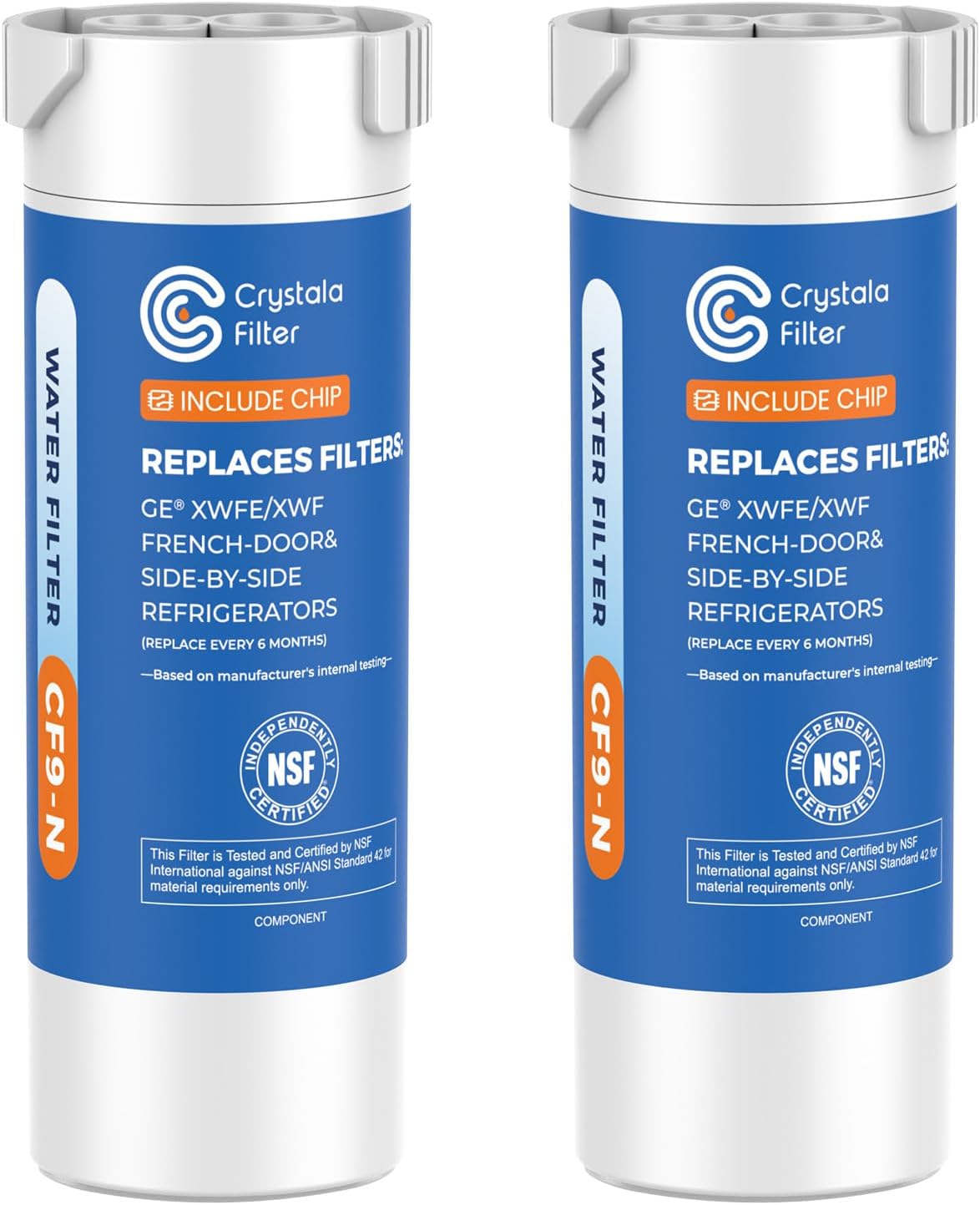 Crystala Filters Water Filter for GE XWFE Refrigerator - Pack of 2