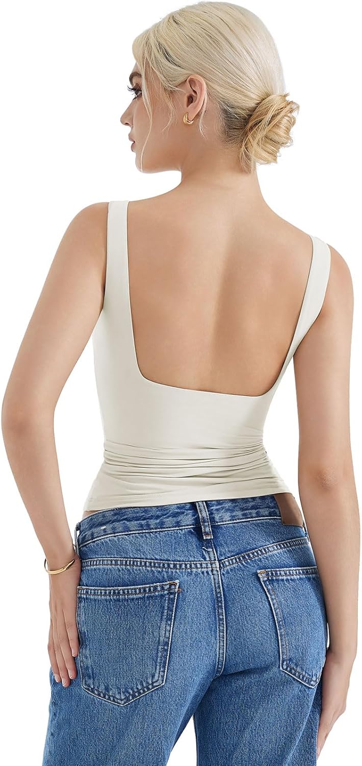 SUUKSESS Women Padded Open Back Boat Neck Tank Tops Review