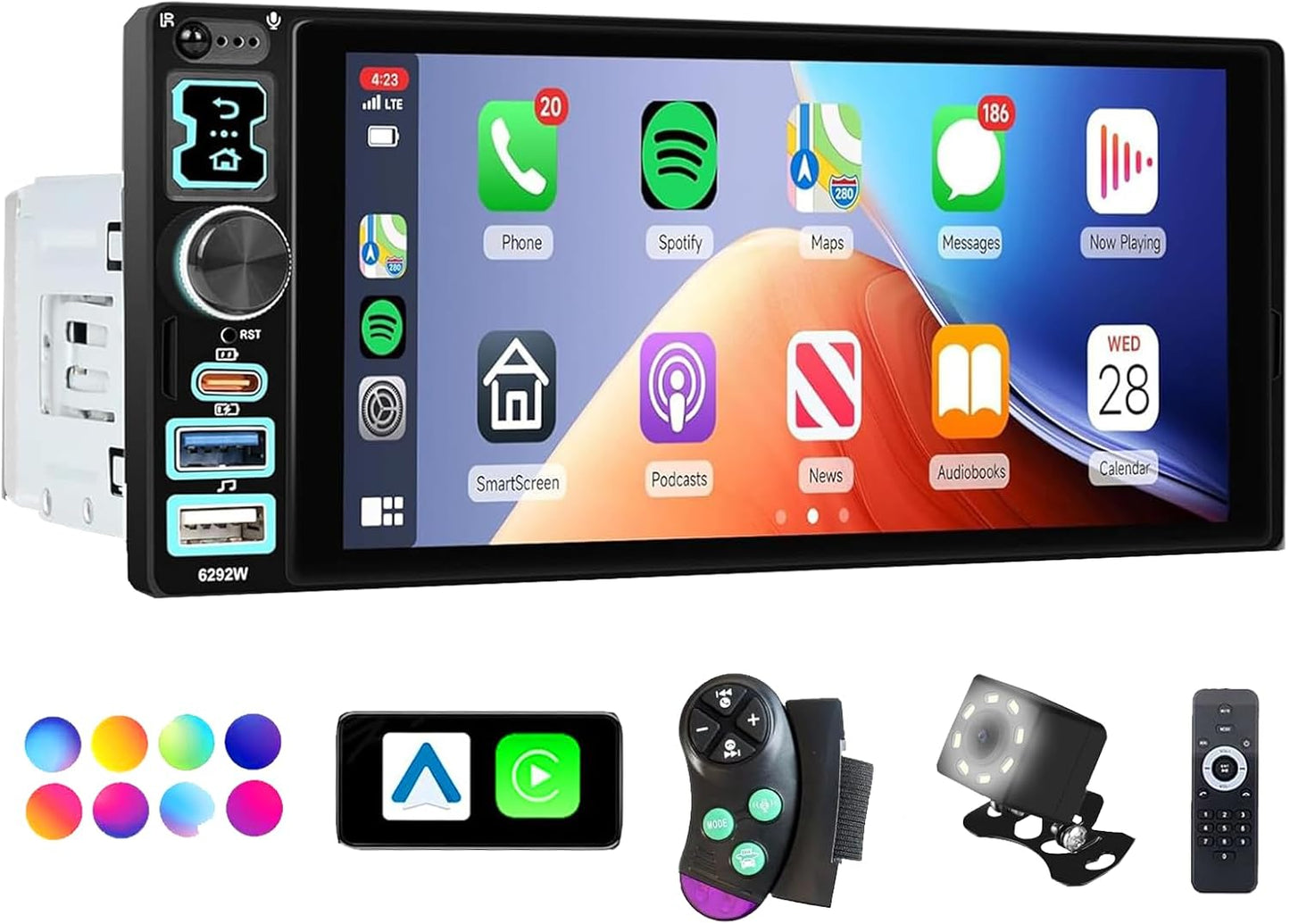 6.9 Inch Single Din Car Stereo with Wireless CarPlay & More