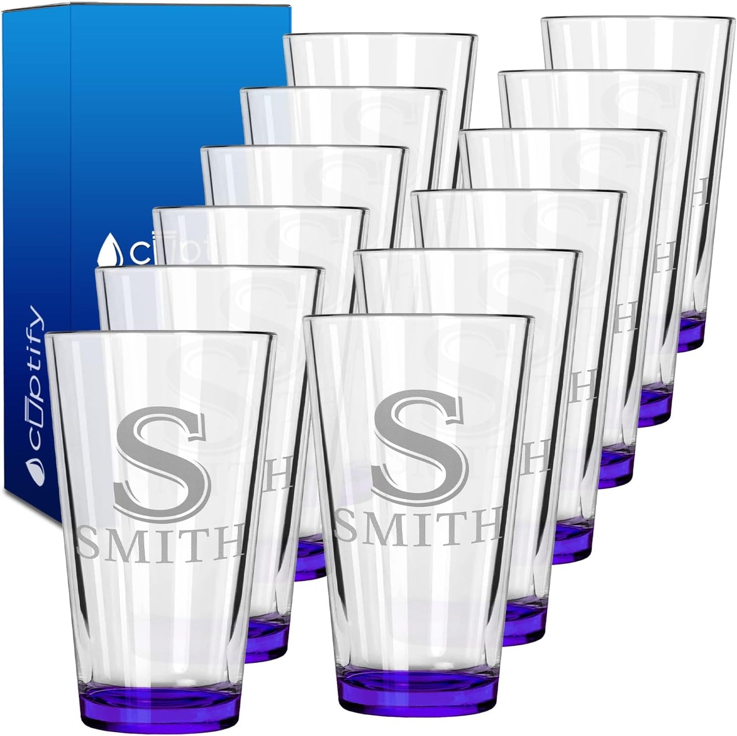 Personalized Beer Glasses Set of 12 Engraved 16oz Pint Glasses