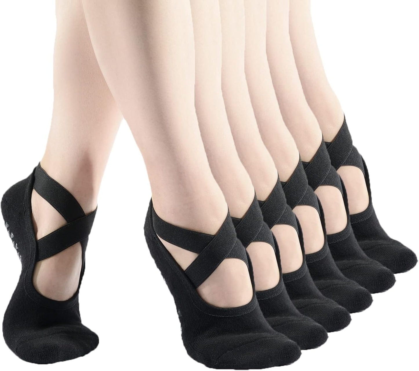 Non-Slip Black Pilate Socks with Cushioned Grip - Size 4-9