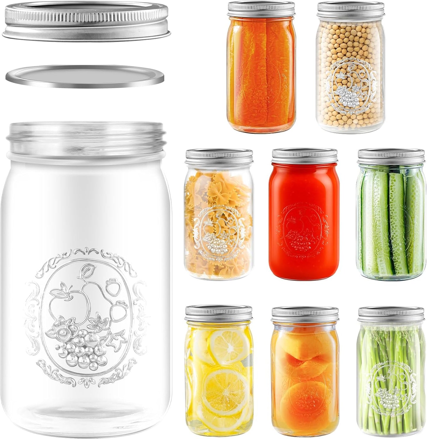Wide Mouth Mason Jars 32 oz with Lids for Canning and More