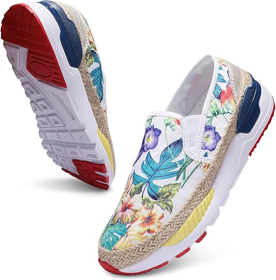 Women's Floral Embroidered Slip-On Sneakers Casual Loafers 7ft5