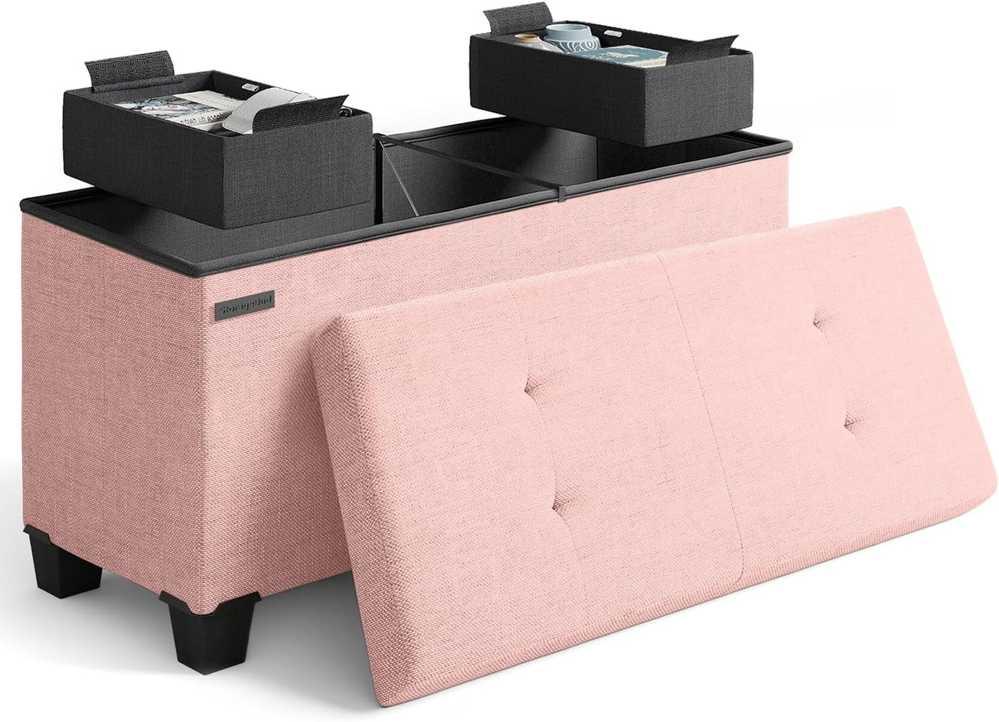 Storage Ottoman Bench with Bins for Bedroom and Living Room