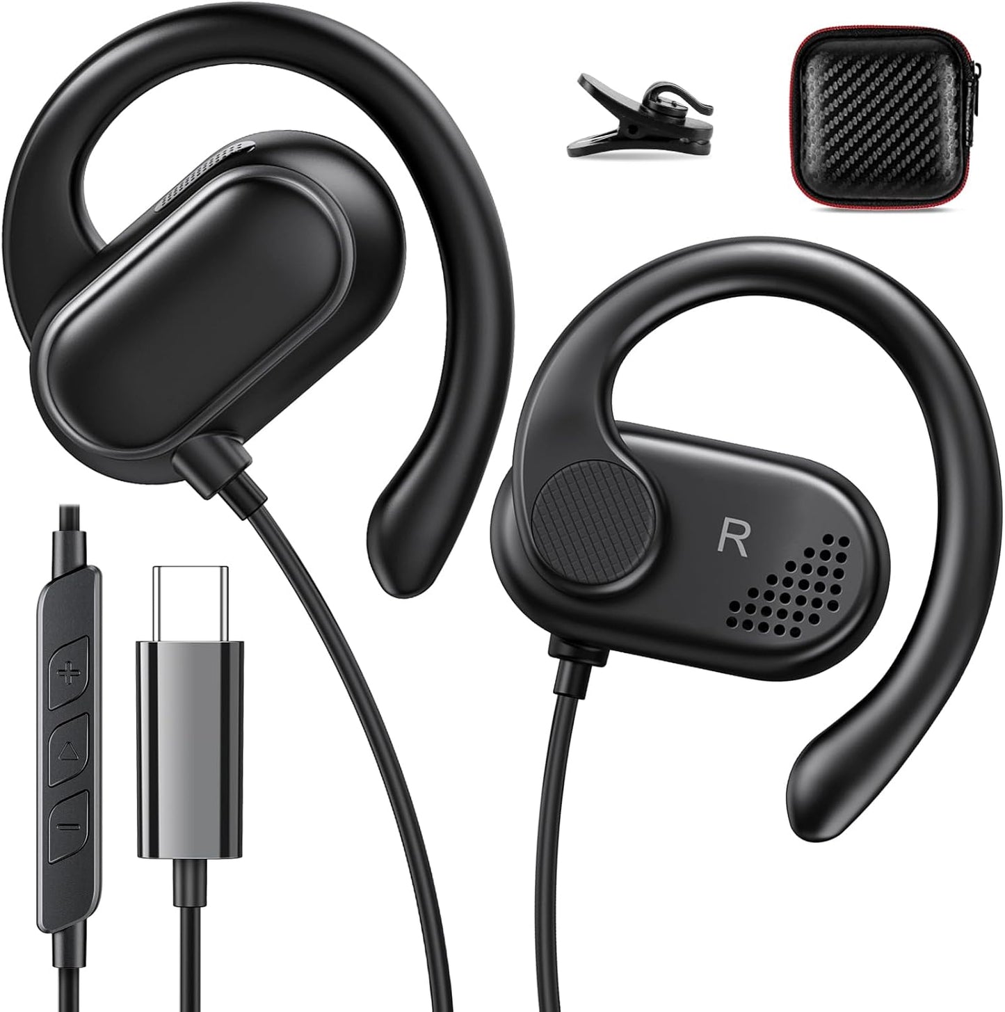 Rotatable Earhook USB C Earbuds for iPhone & Samsung