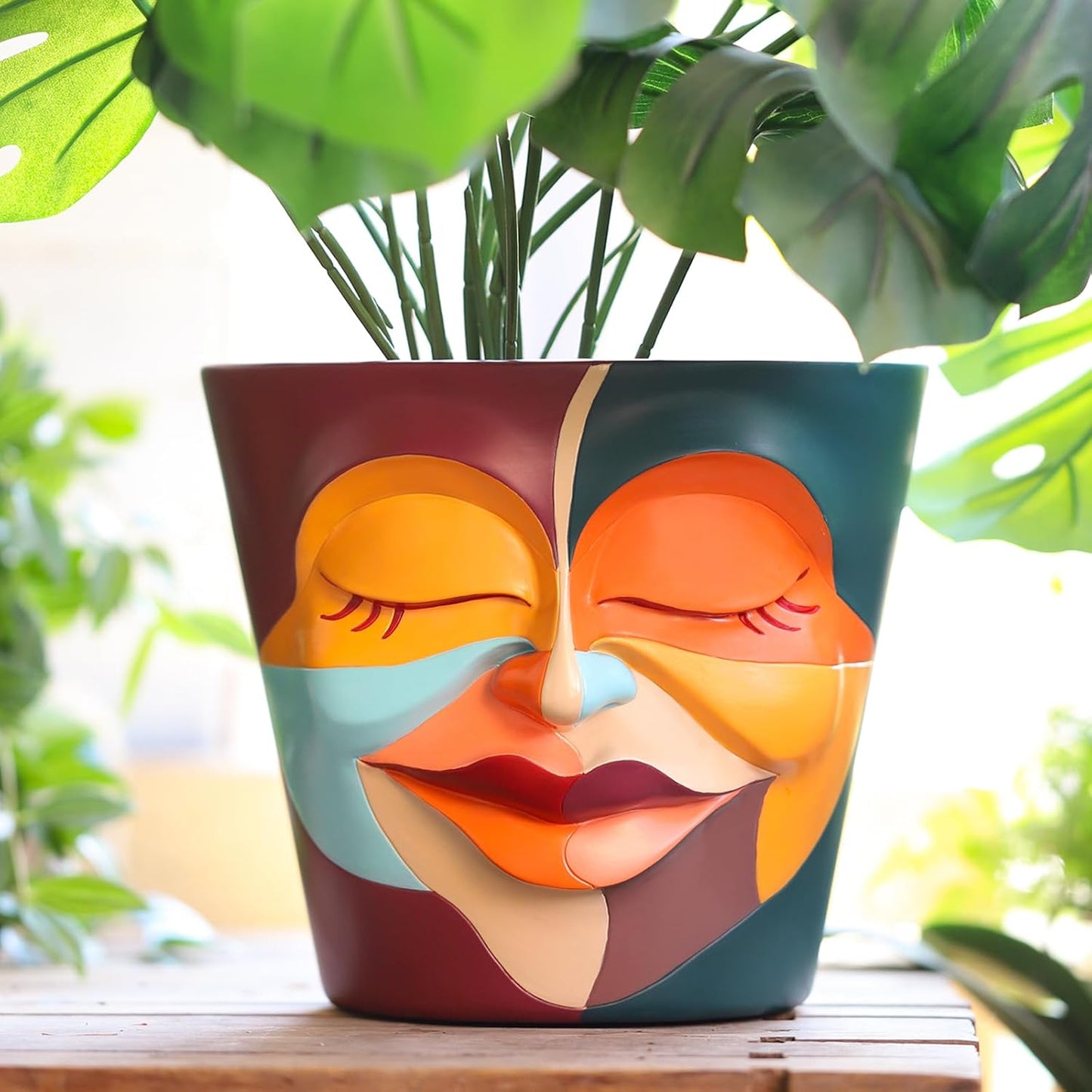 GUGUGO 8 Inch Abstract Rainbow Head Planter for Unique Decor