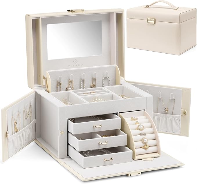 Vlando Jewelry Box Organizer for Girls and Women with Mirror