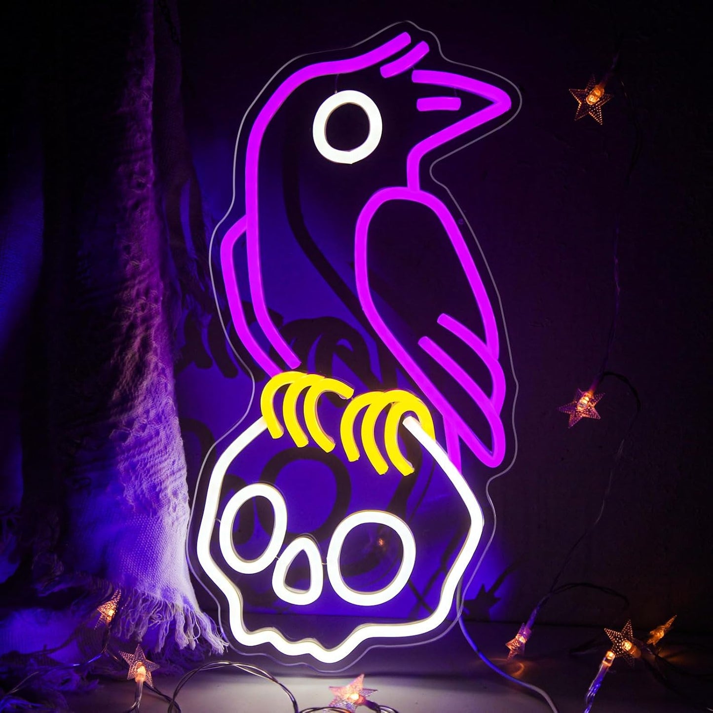 Dimmable Crow Skull Neon Sign for Bedroom and Game Room Decor