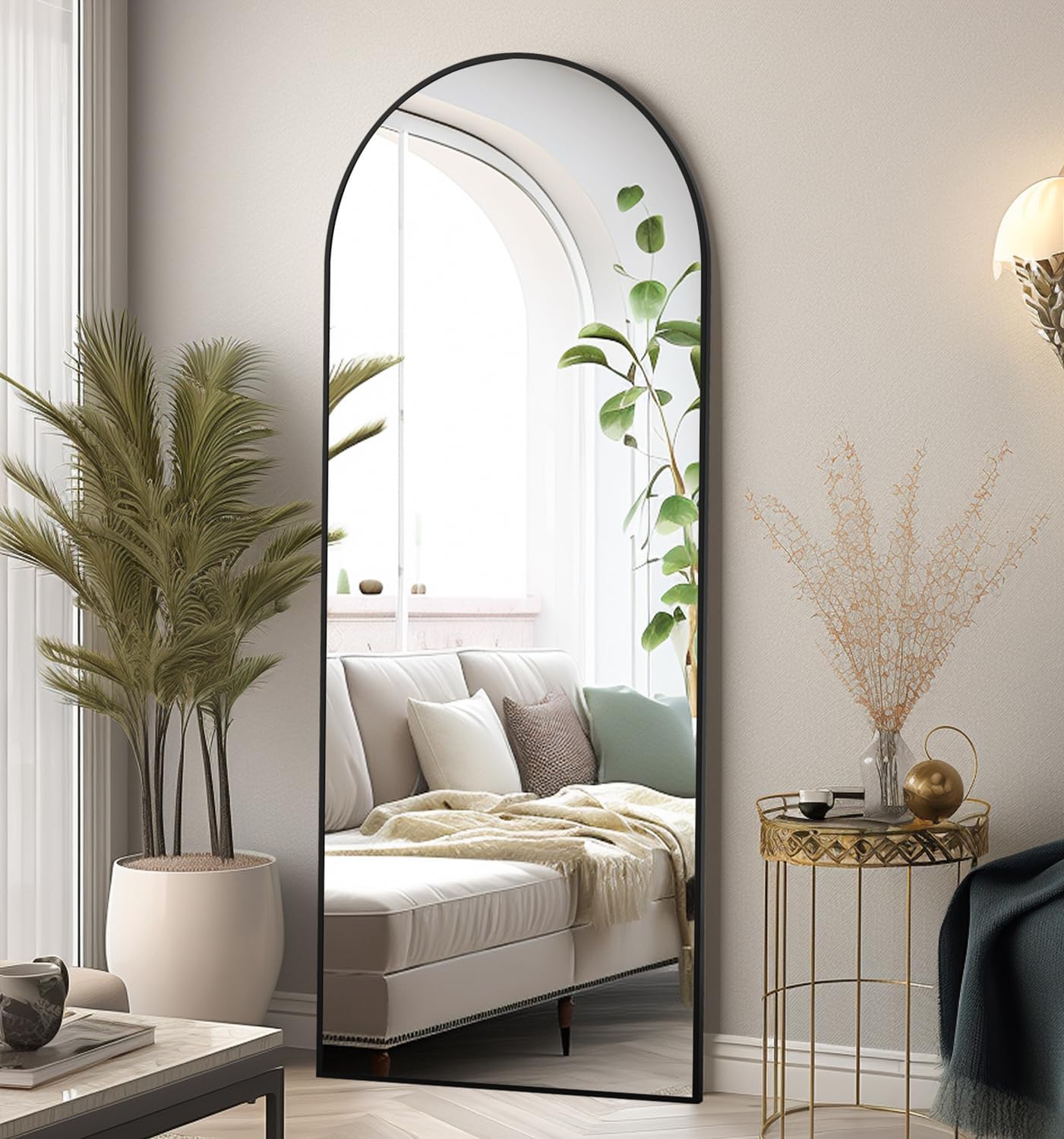 Black Full Length Mirror 64in x 21in Arched Design for Home