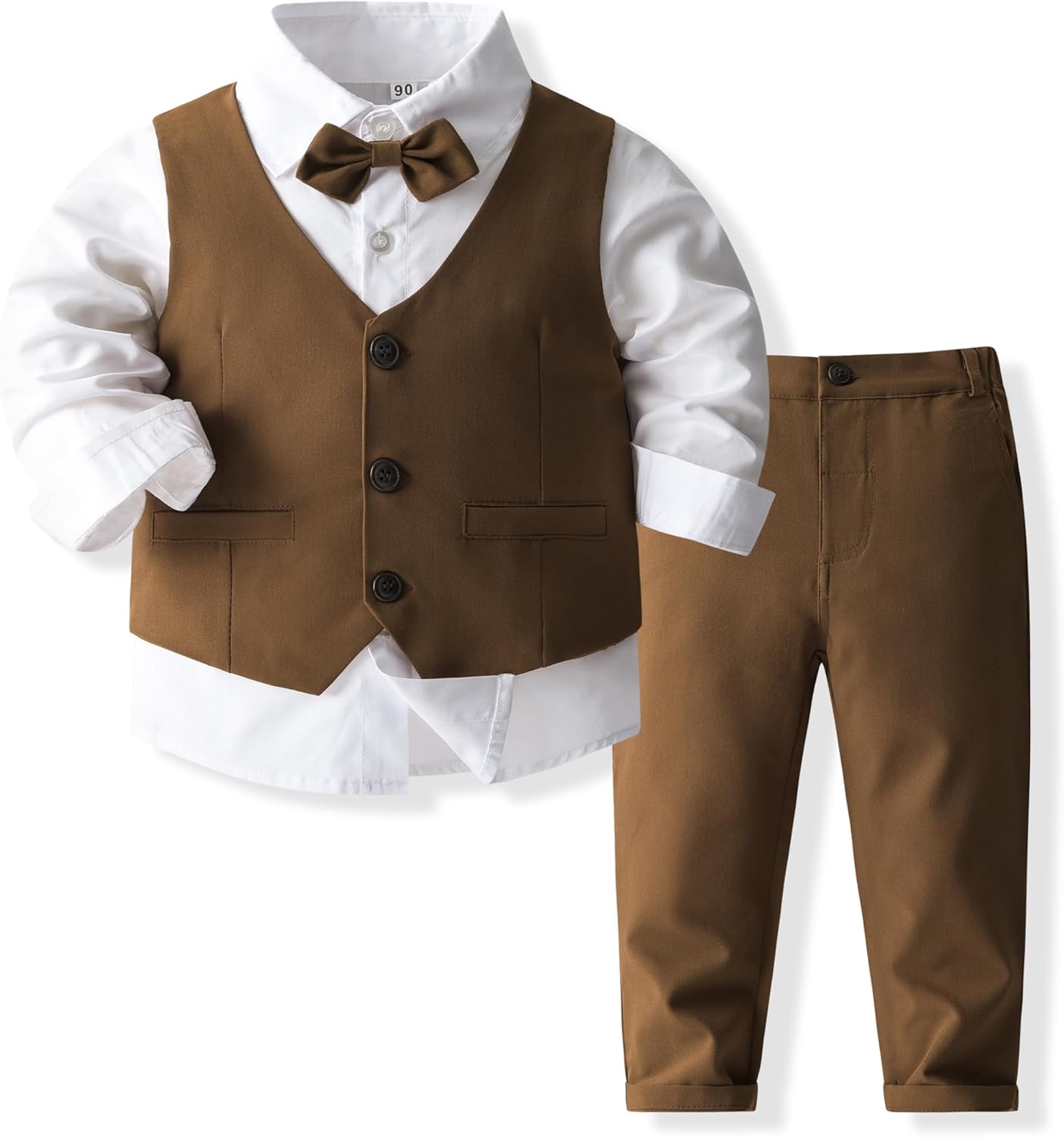 Boys 3Pcs Clothing Sets Cotton Long Sleeve Bowtie Shirts & Vest