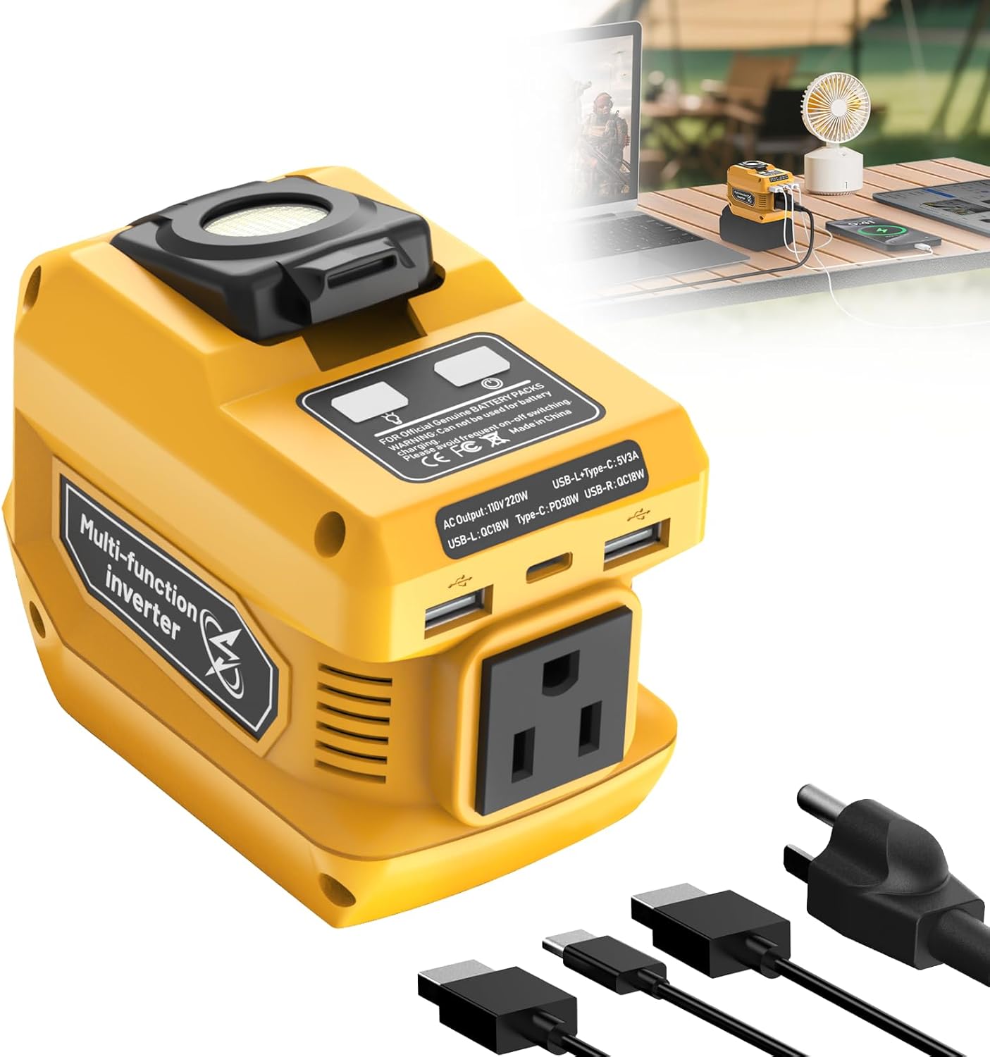 220W Portable Power Inverter for Dewalt 20V Battery Use