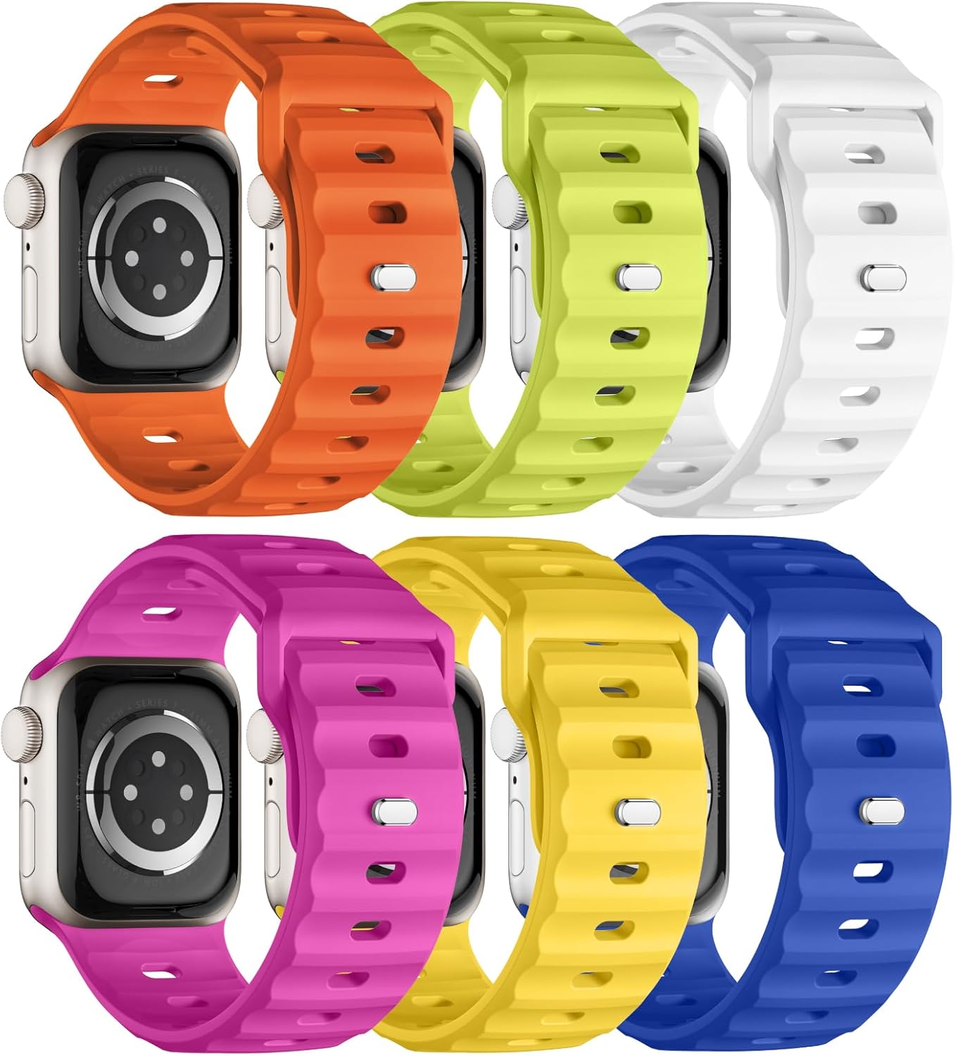 Adorique Apple Watch Sport Bands 6-Pack - Waterproof & Wide Silicone Straps